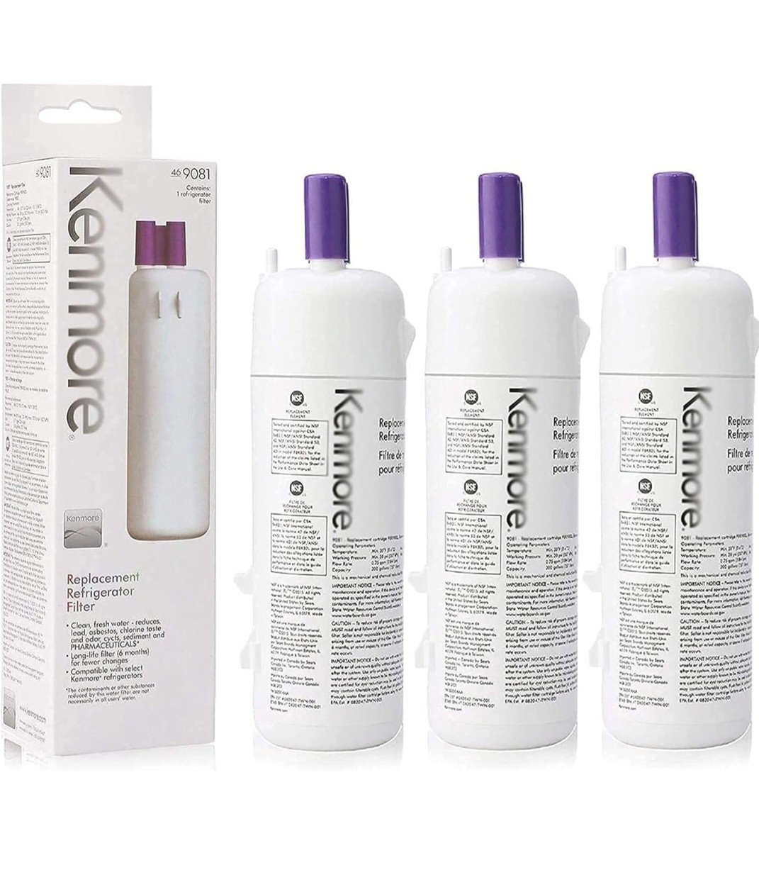 3 Pack Kenmore 9081 Replacement Refrigerator Water Filter 46-9081 46-9930