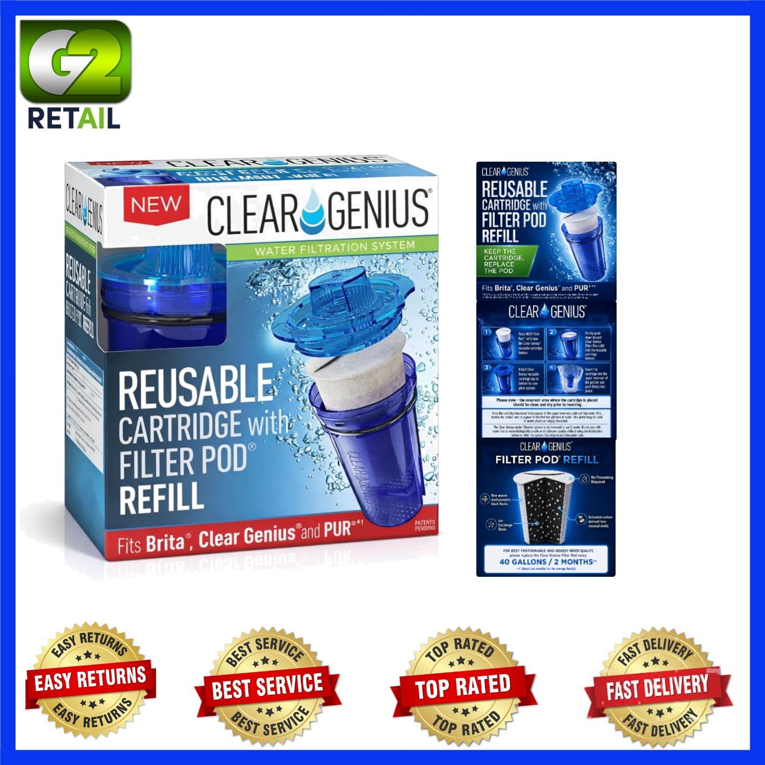 Filtration Upgrade: 1 Reusable Cartridge & 3 Pod Refills for Clean, Tasty Water