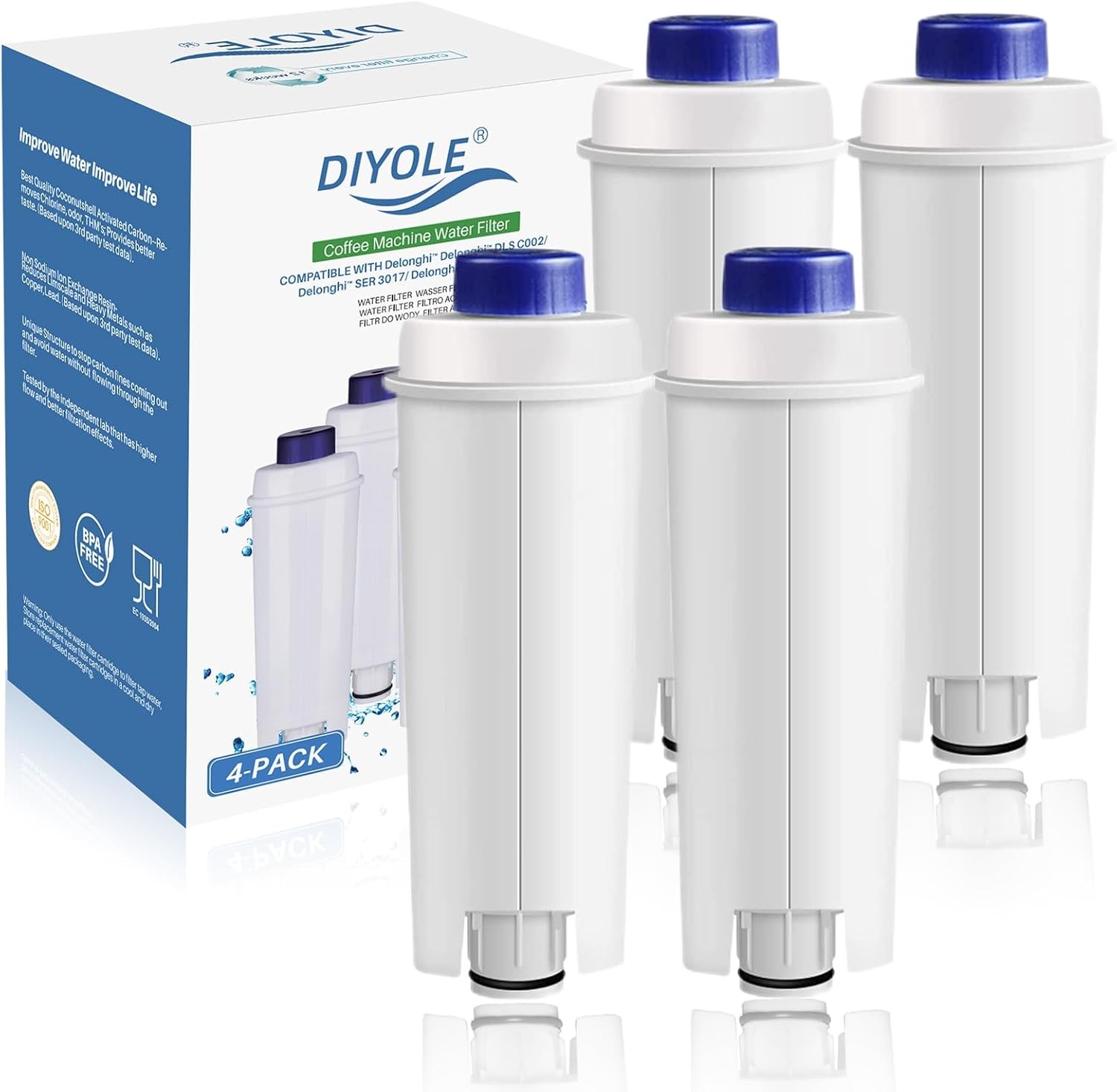 4Packs DLSC002 Coffee Water Filter for Delonghi Water Filter Replacement