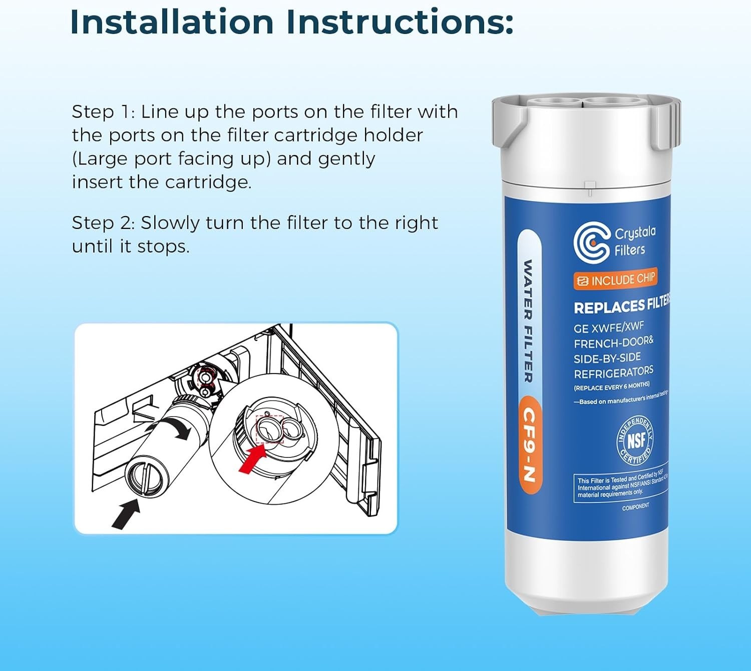 Crystala Water Filter Compatible with XWFE CHIP Replacement for GE XWFE