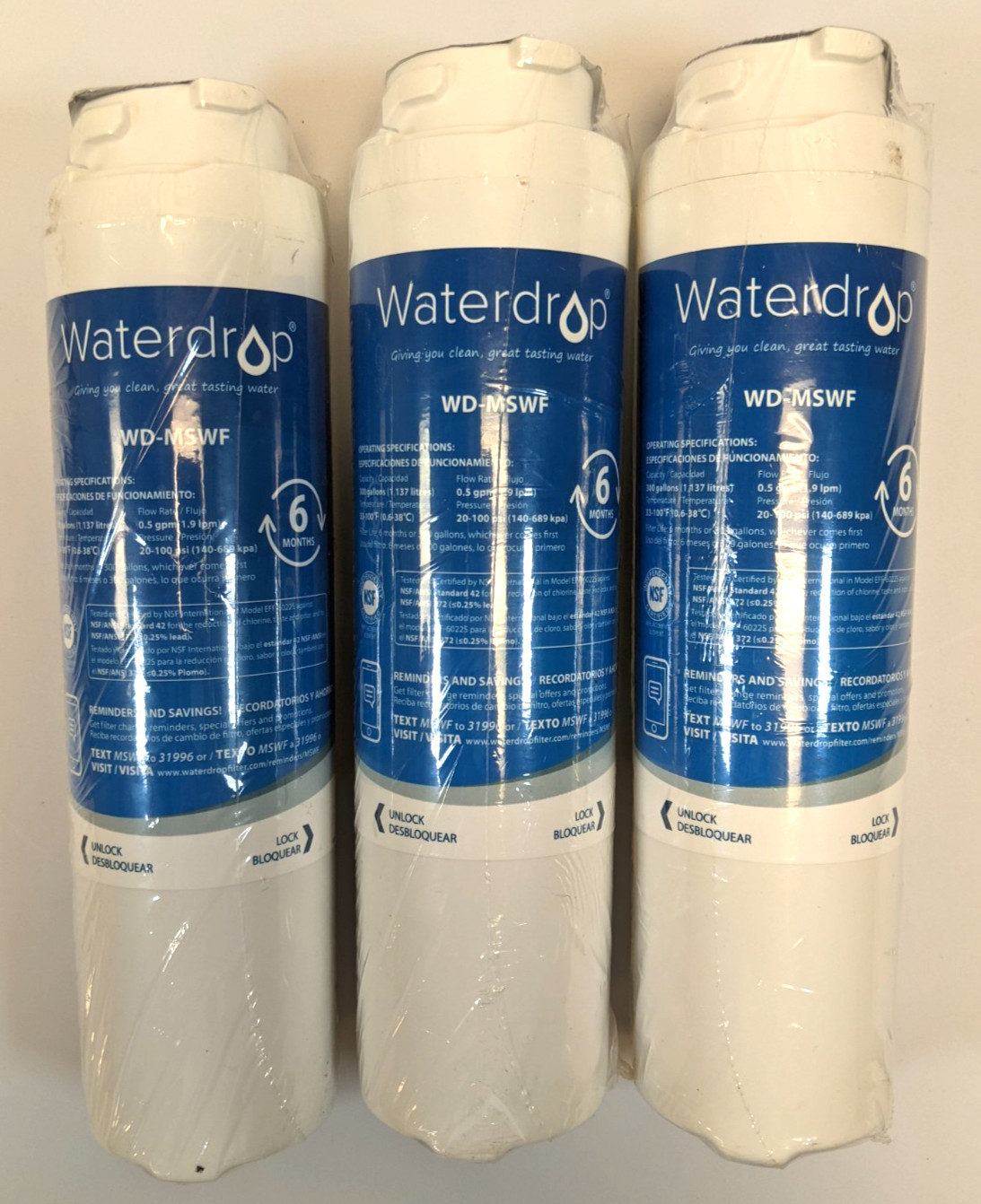 3 Watersrop WD-MSWF Refrigerator Ice & Water Filter MSWF 6 Mths 300 Gallons NEW
