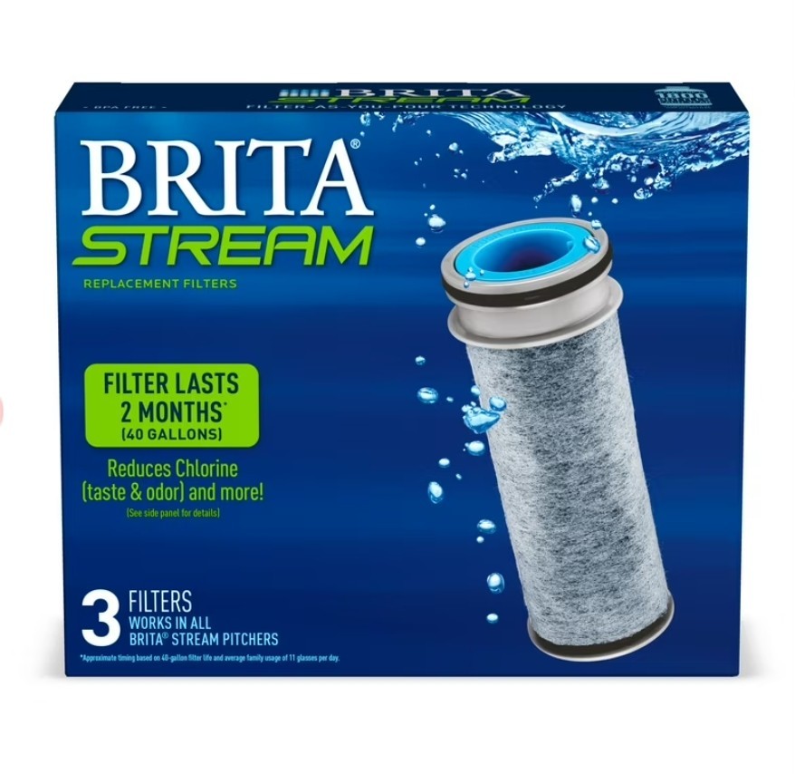 New Genuine Brita Stream Pitcher Replacement Charcoal Water Filters – 3 Count