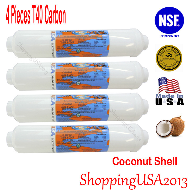 4 Pcs Omnipure T40 1/4″ Post Coconut Inline Carbon Filter 10X2″ RO Water Filter