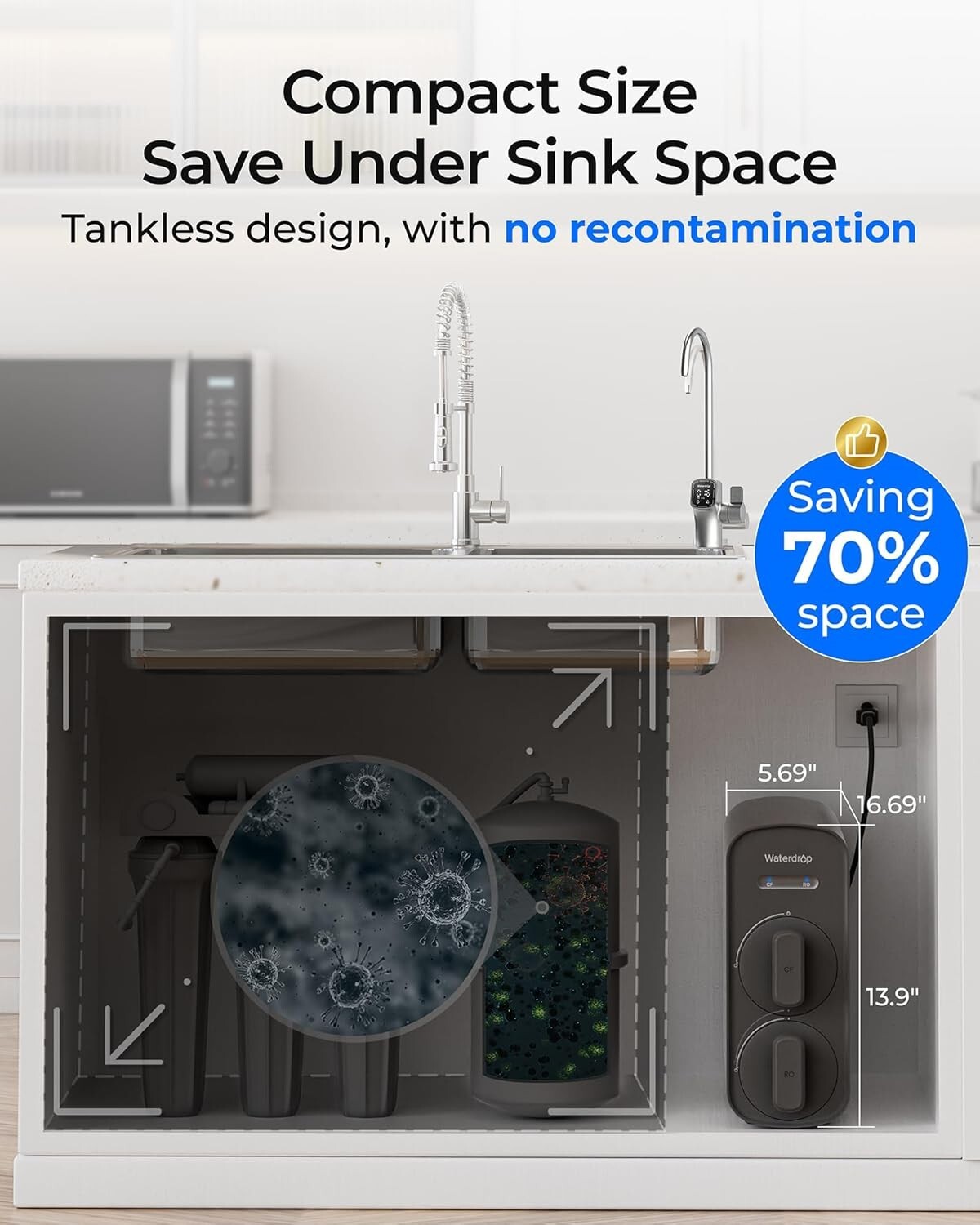 Waterdrop G5P700A Alkaline Mineral pH+ Reverse Osmosis Water Filter,NSF/ANSI 372