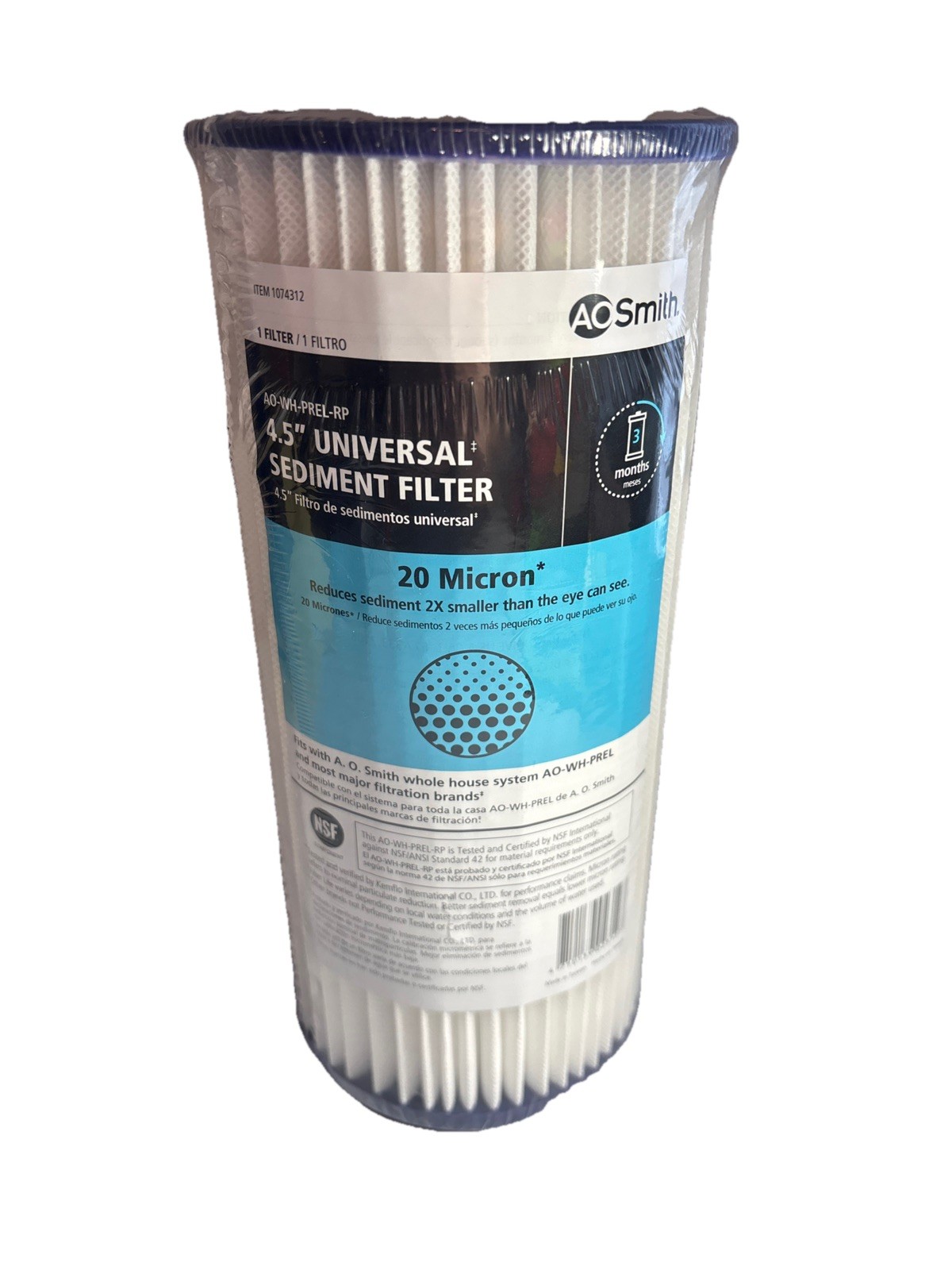 4.5″x10″ 20 Micron Sediment Water Filter Replacement Cartridge AO-WH-PREL-RP