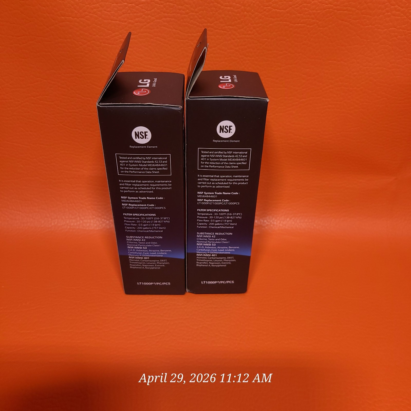 LG Refrigerator Water Filter Cartridge LT1000P PC PCS 0.5 GPM Lot of 2 Sealed