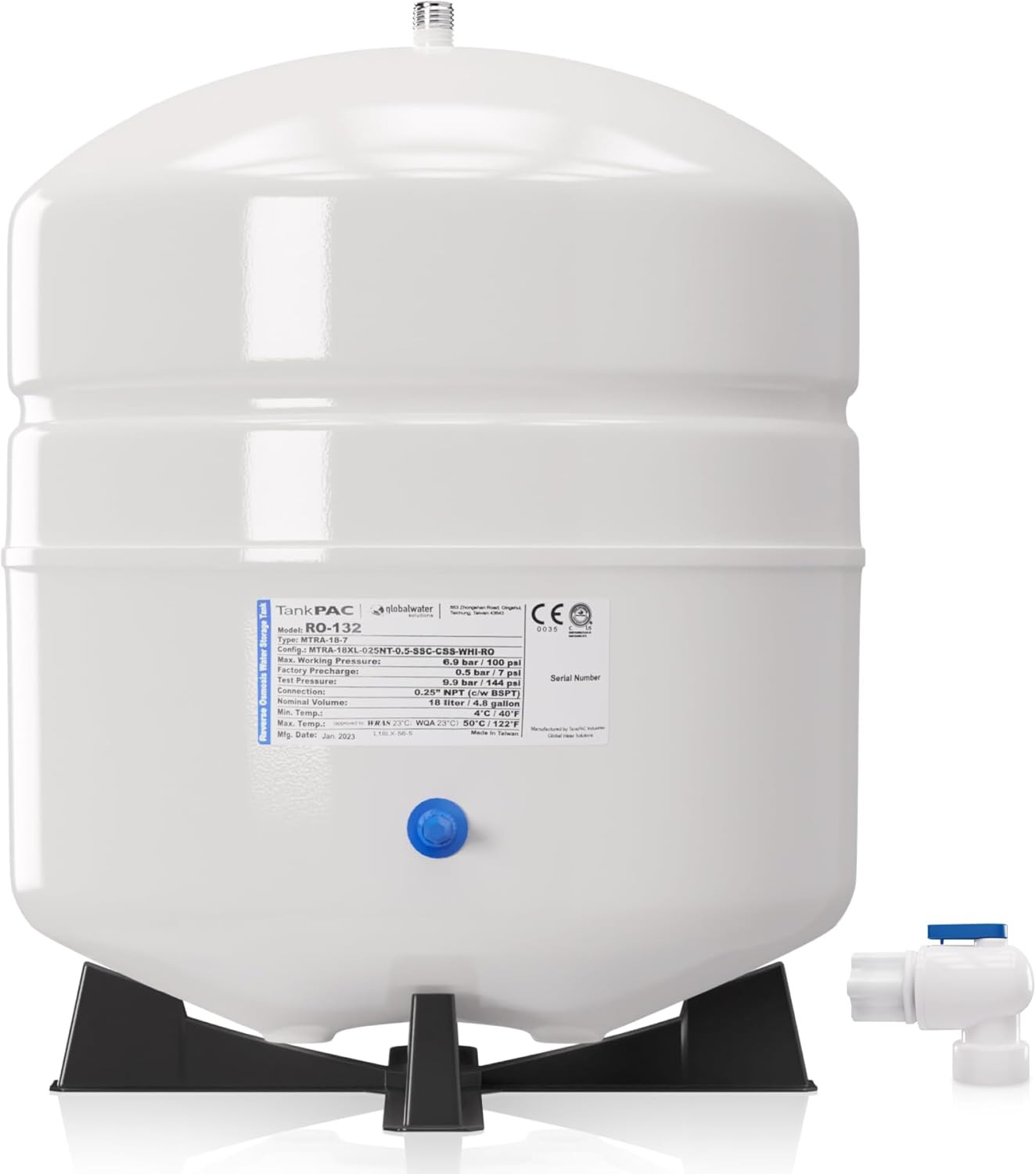 4.4 Gallon Heavy Duty RO Water Storage Tank @100 PSI with Valve