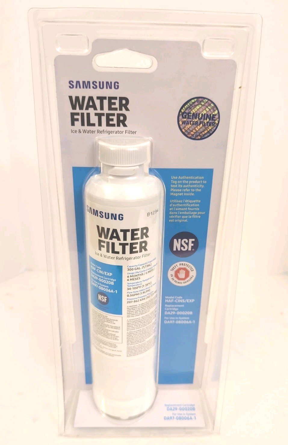 Samsung Water Filter DA29-00020B Replacement Cartridge White