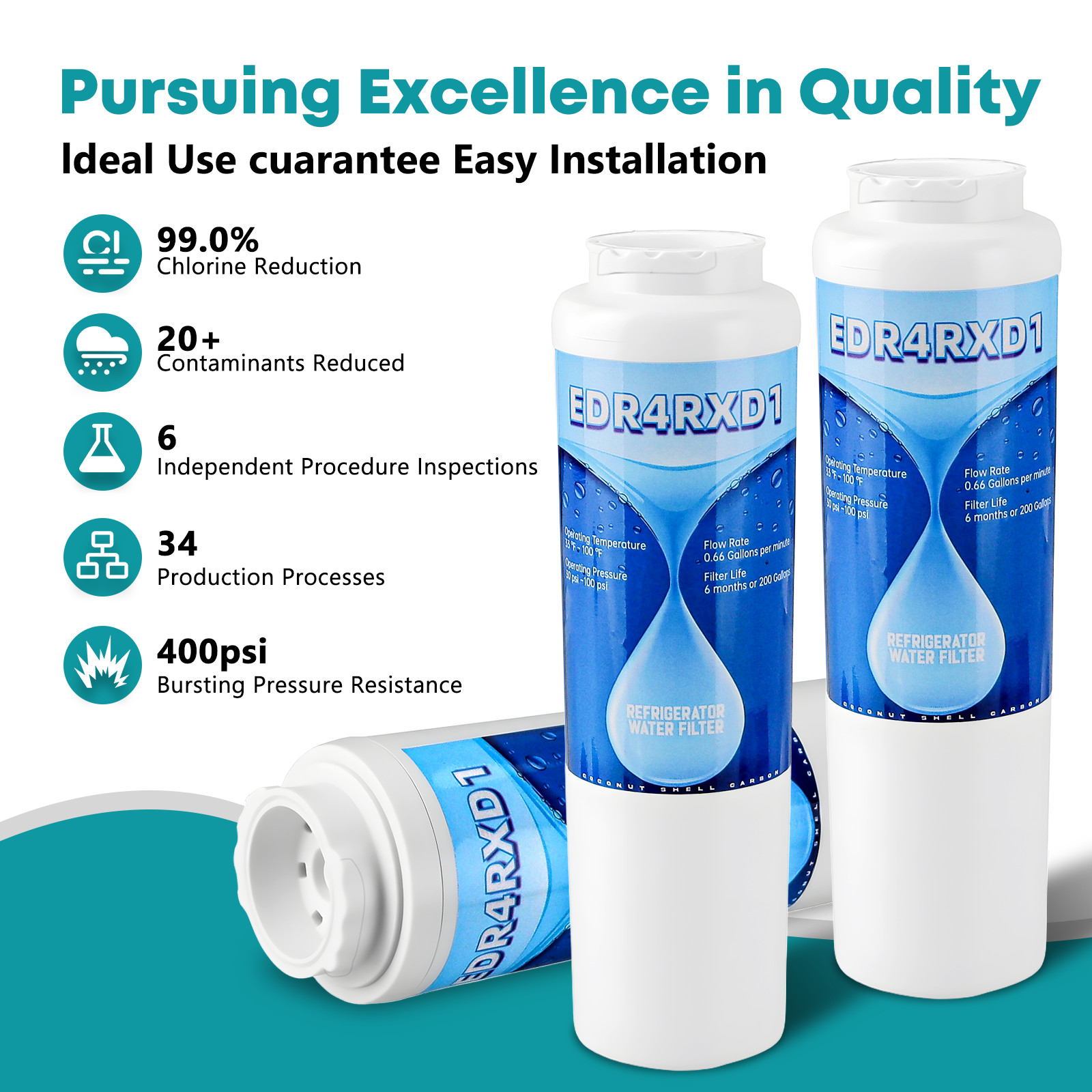 Maytag UKF8001 UKF9001 4396395 Refrigerator Water Filter Replacement – 4 Pack