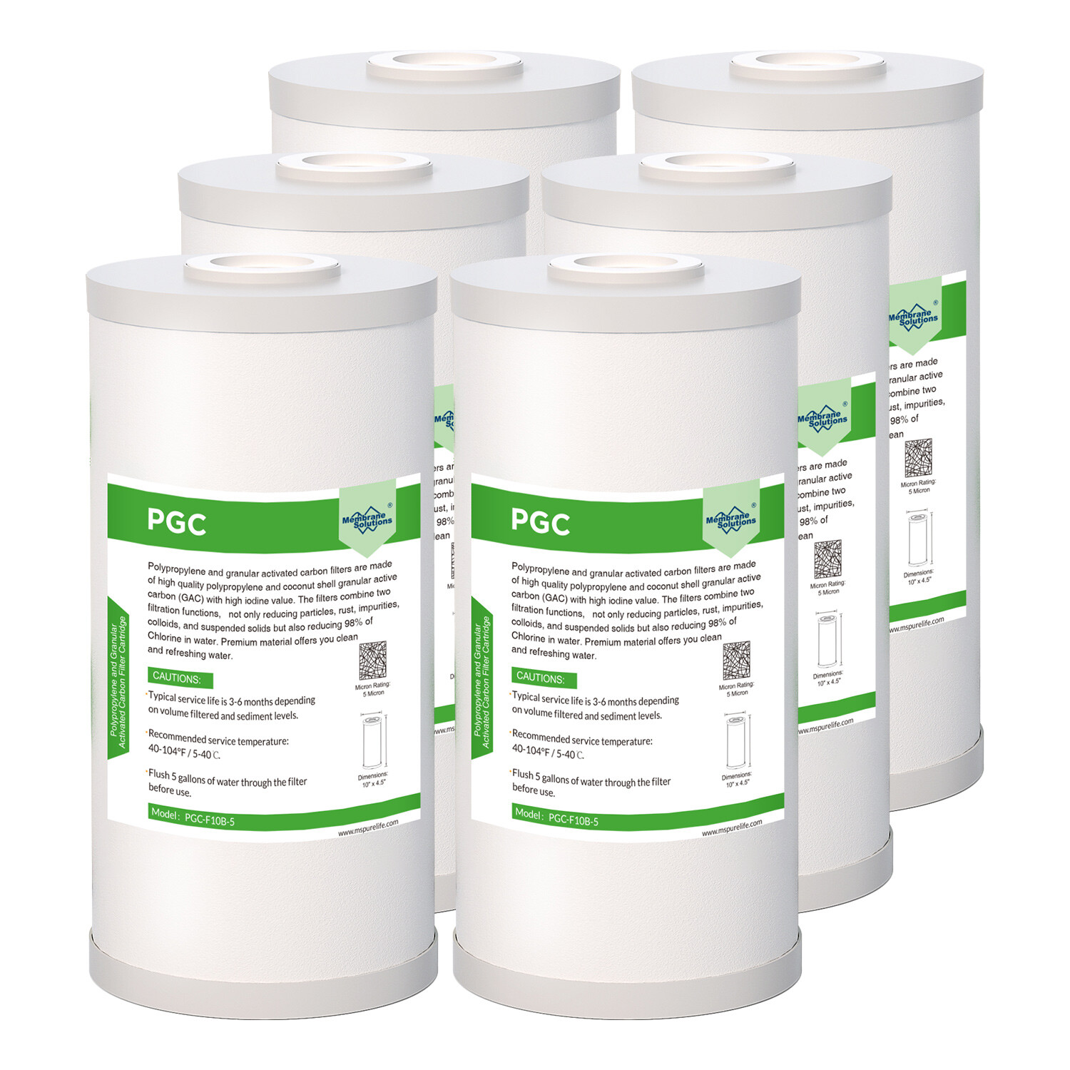 2in1 6 Pack 10×4.5 Sediment Carbon 5μm Water Filter Whole House System Cartridge