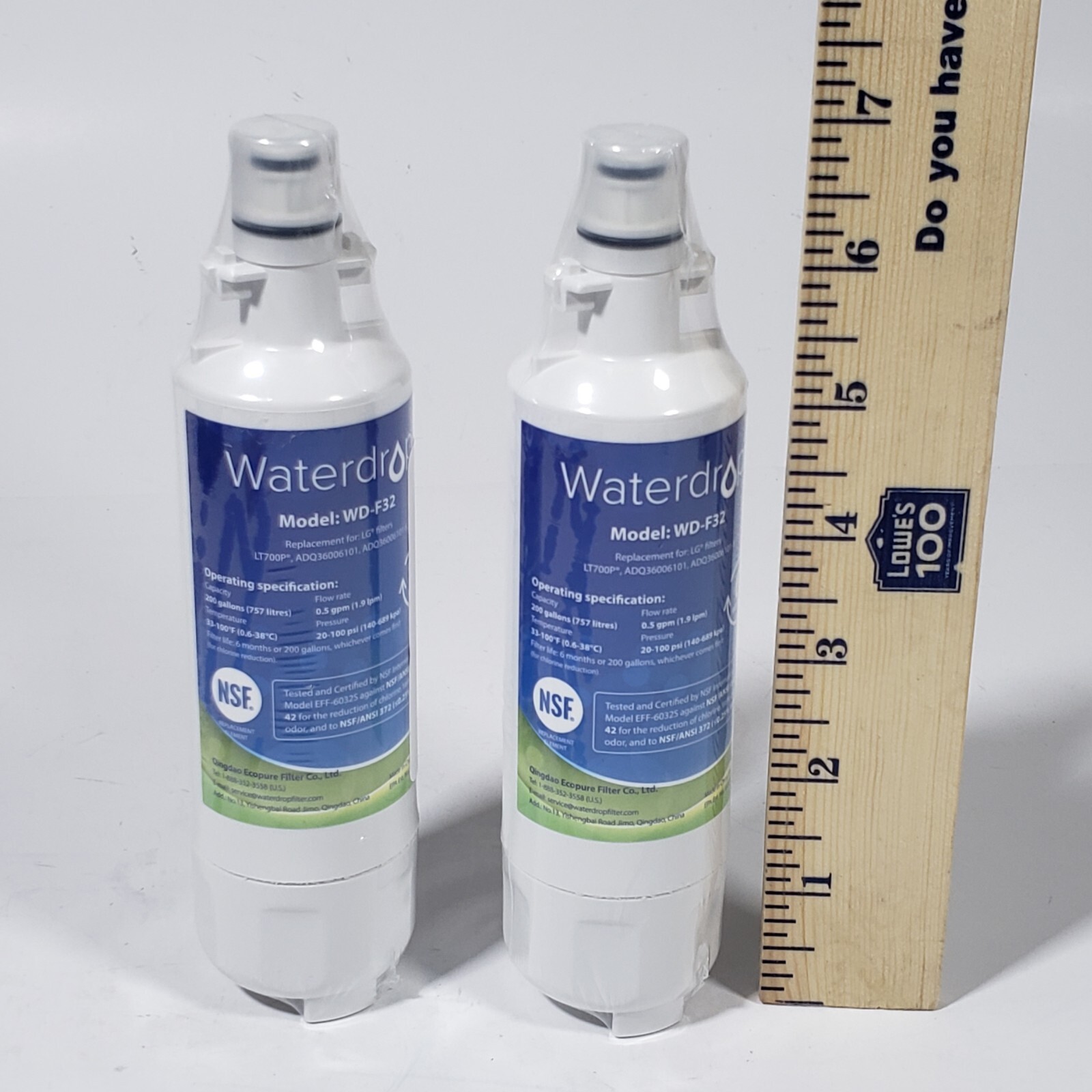 (Lot of 2) Waterdrop Water Filter Model: WD-F32. Compatible with LG LT700P. New
