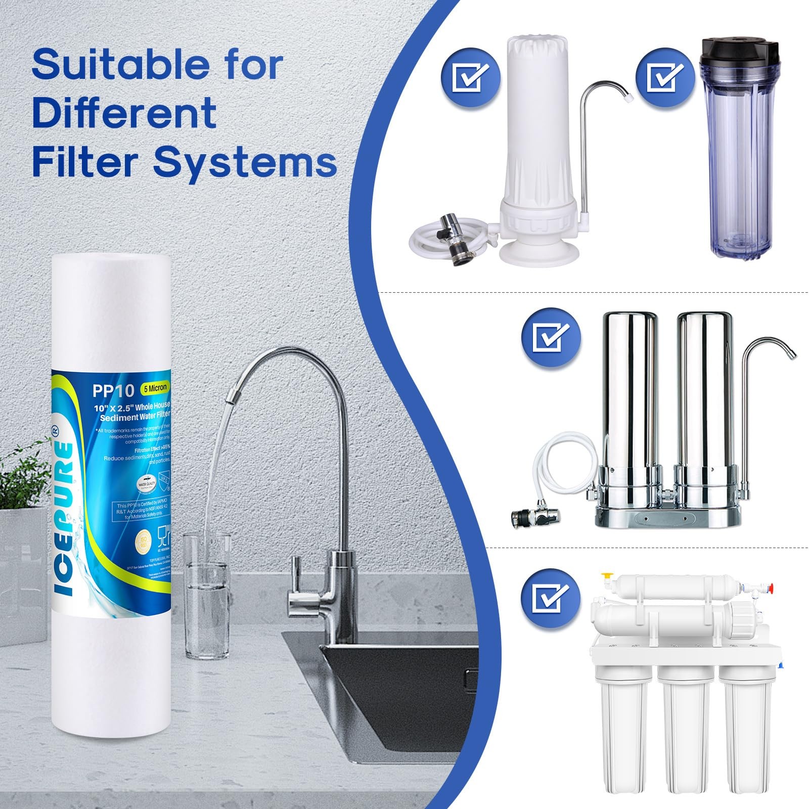 5 Micron Sediment Water Filter 10×2.5 Inch Whole House Replacement Cartridge