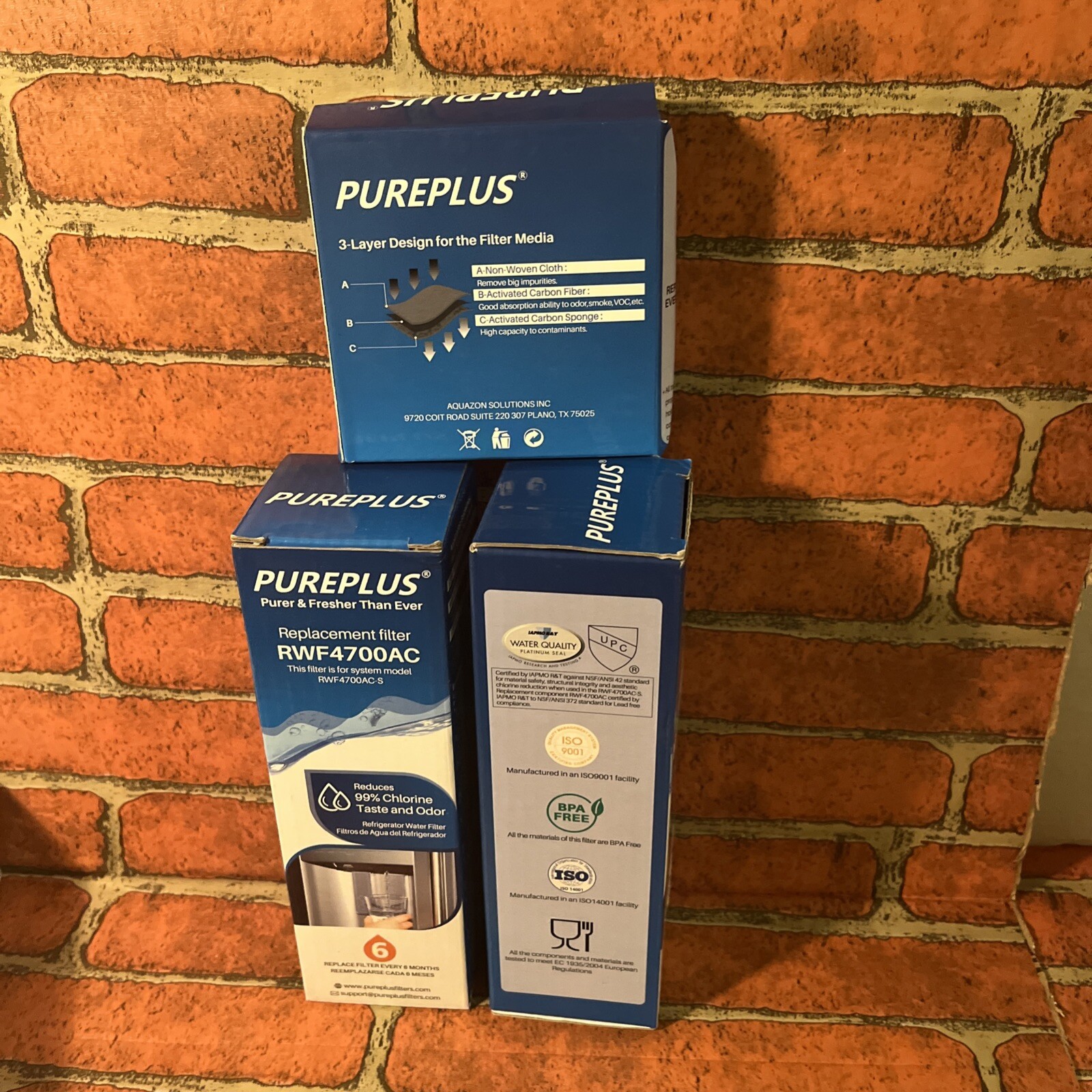 PUREPLUS RWF4700AC Replacement Refrigerator Water Filters x 2 Plus AF004 Filter