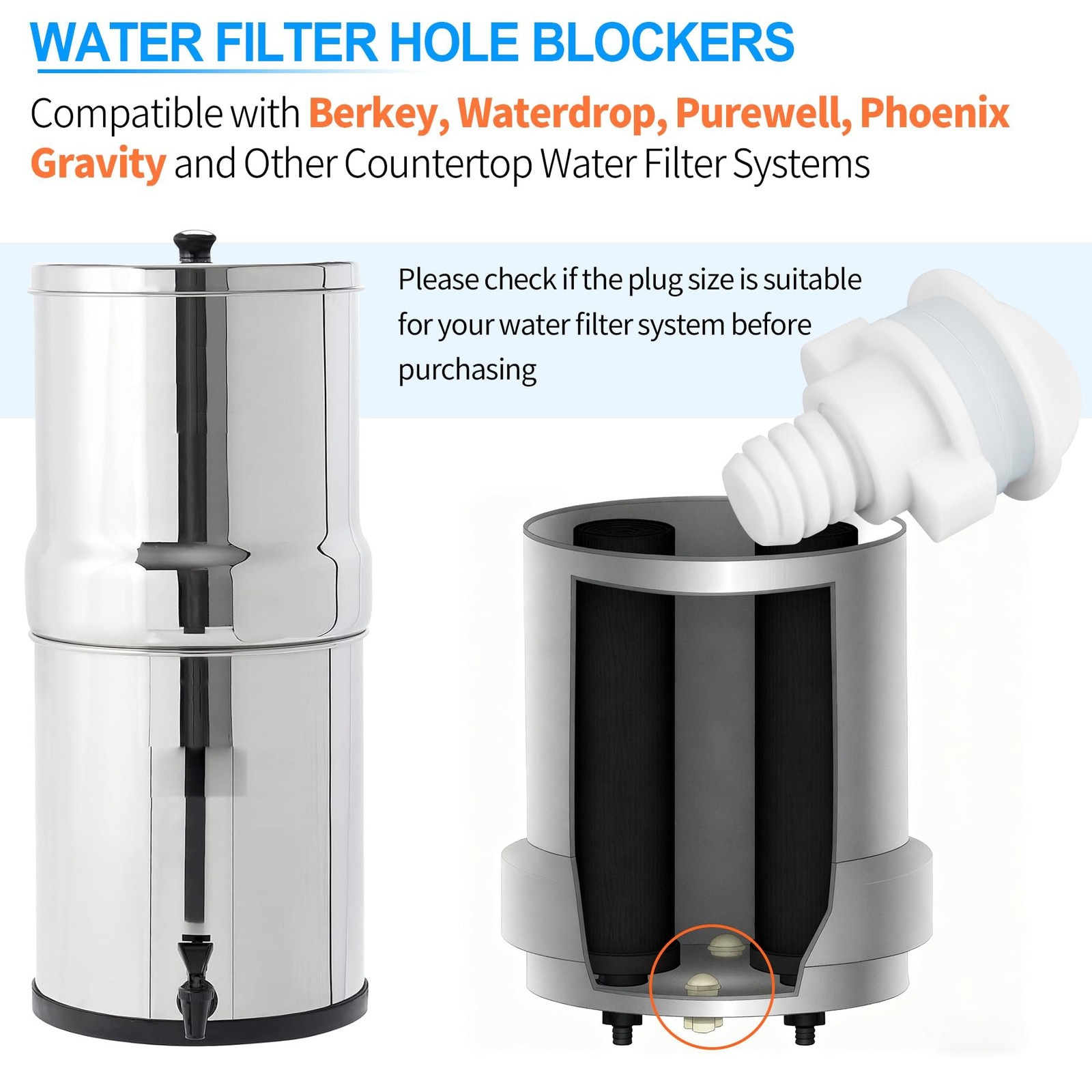 Water Filter Hole Plugs, Hole Blockers for All Gravity-Fed Water Filtration S…