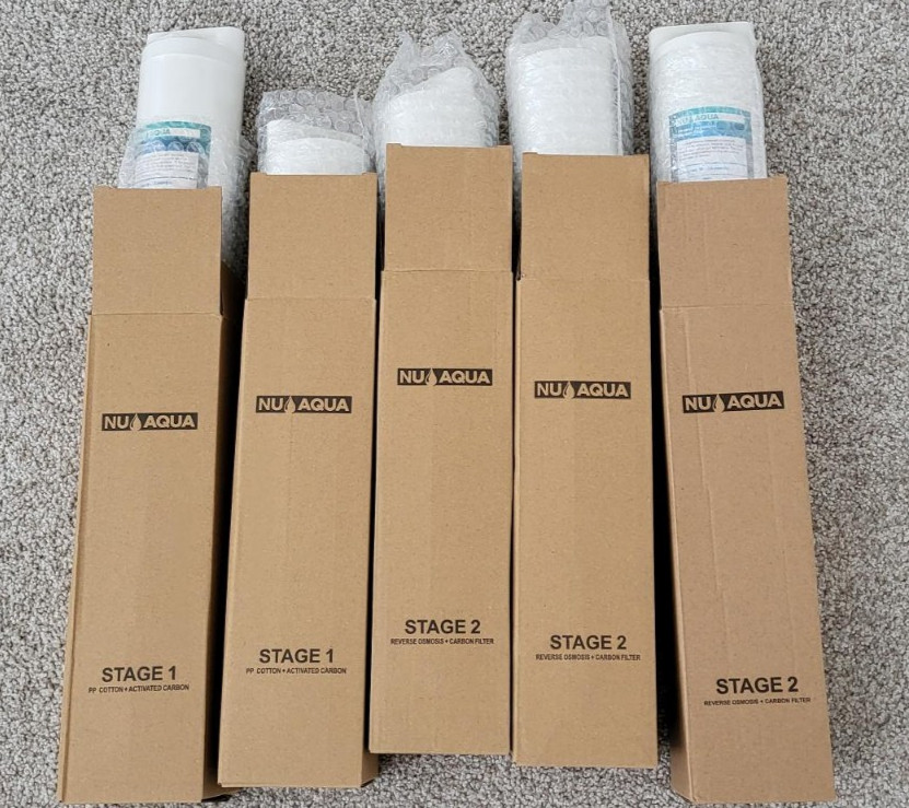 NU Aqua countertop reverse osmosis water filter replacements, stages 1 &2
