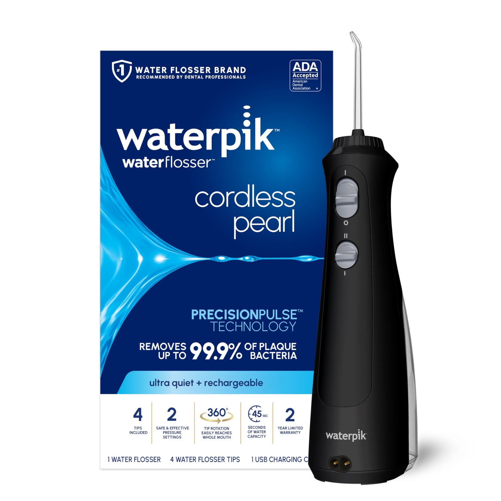 Waterpik Cordless Pearl Rechargeable Portable 1 Count (Pack of 1), Black