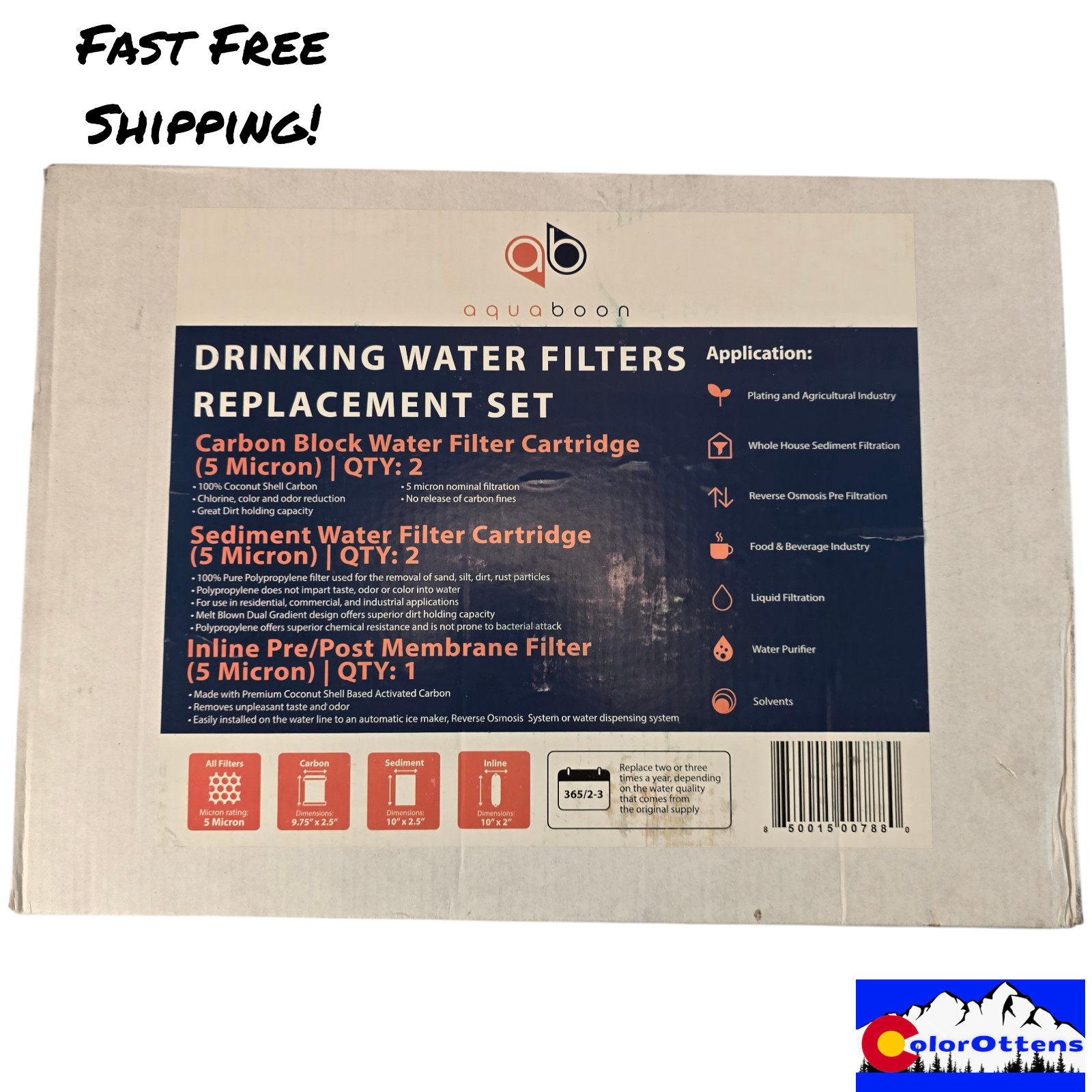 Aquaboon 5 Pack Water Filter Kit 10in 5 Micron Carbon Sediment Inline