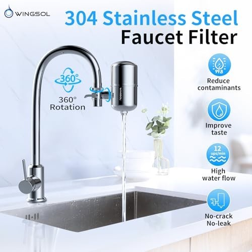Faucet Mount Water Filter 304 Stainless Steel NSF 42 53 350 Gallons 360