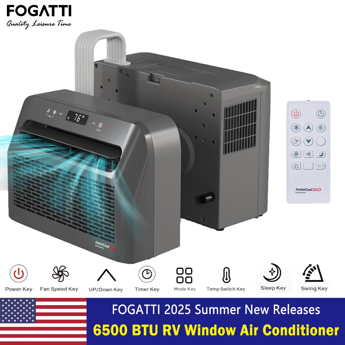 FOGATTI 6500 BTU RV Window Air Conditioner Cooling 4-in-1 AC Unit Remote Control