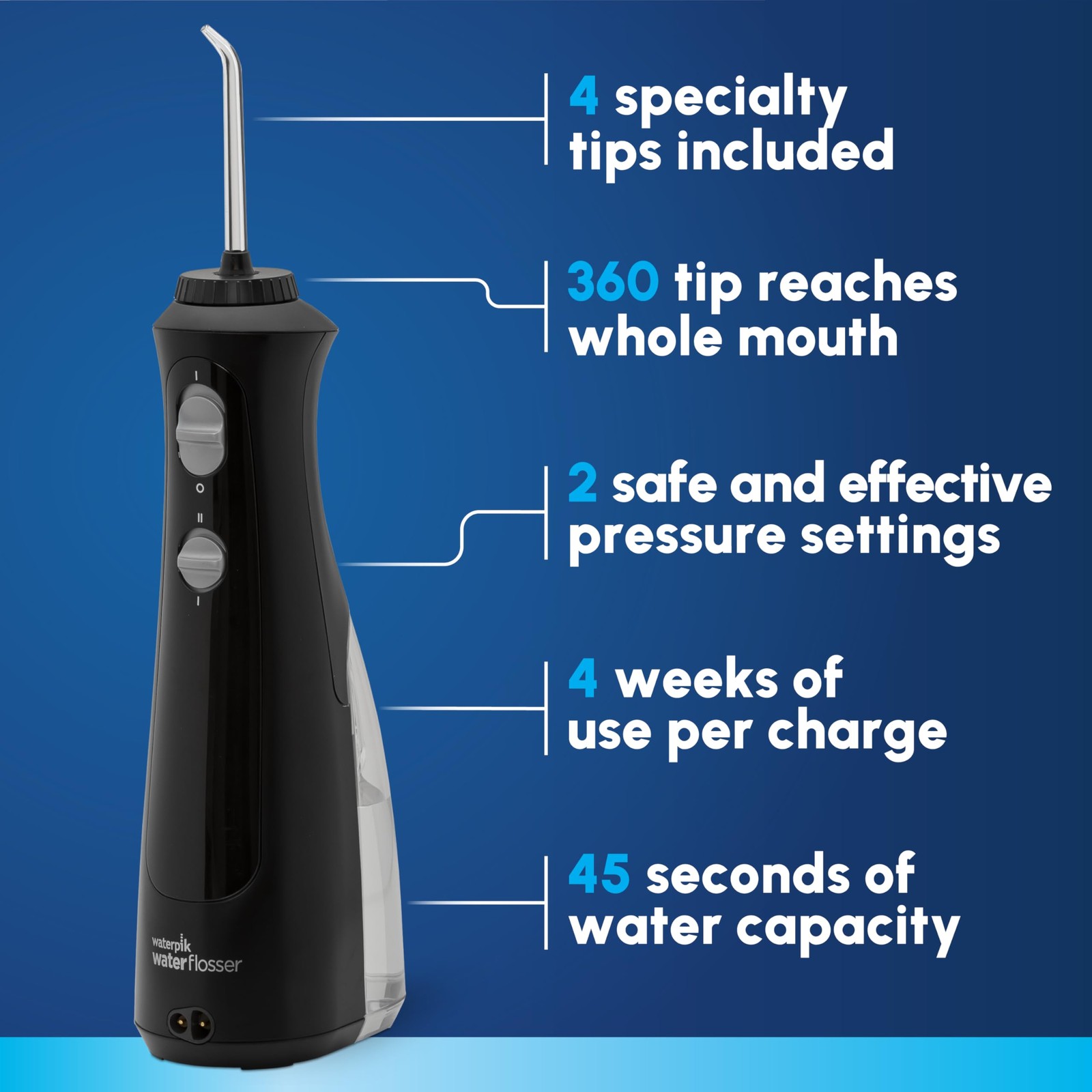 Waterpik Cordless Pearl Rechargeable Portable 1 Count (Pack of 1), Black