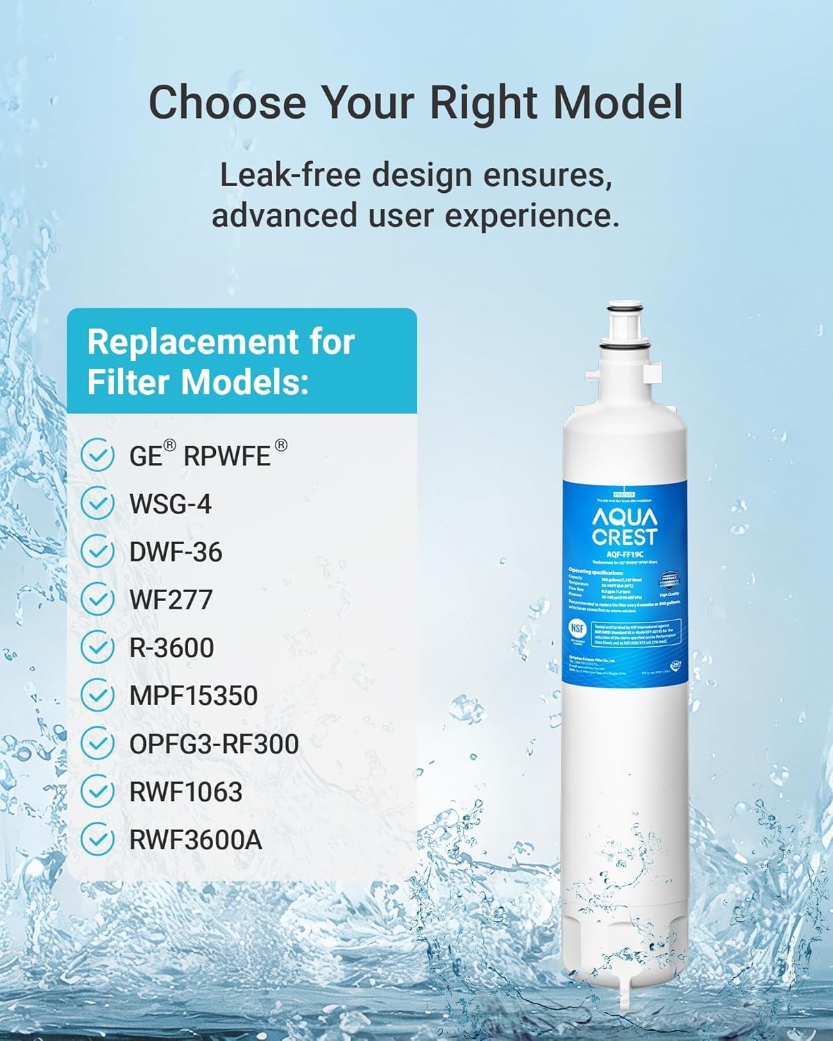 AQUA CREST Replacement for GE® RPWFE®, RPWF with CHIP Refrigerator Water Filter