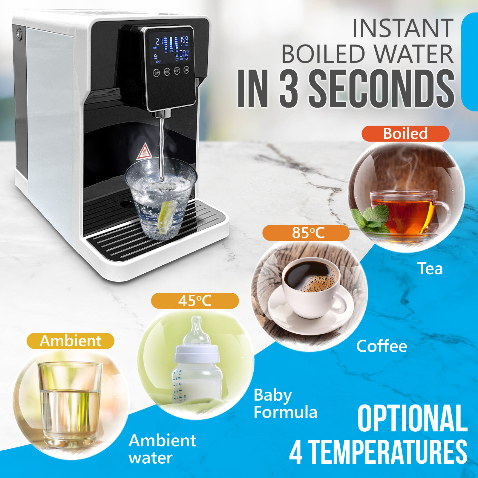 Countertop Reverse Osmosis Water Purifying Dispenser, Instant Hot Water