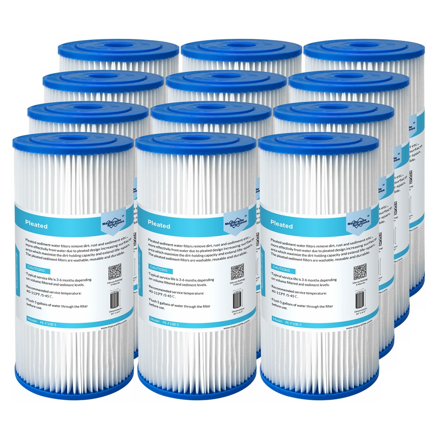 12 Pack 10″ x 4.5″ Whole House Washable Pleated Sediment Water Filter Cartridges