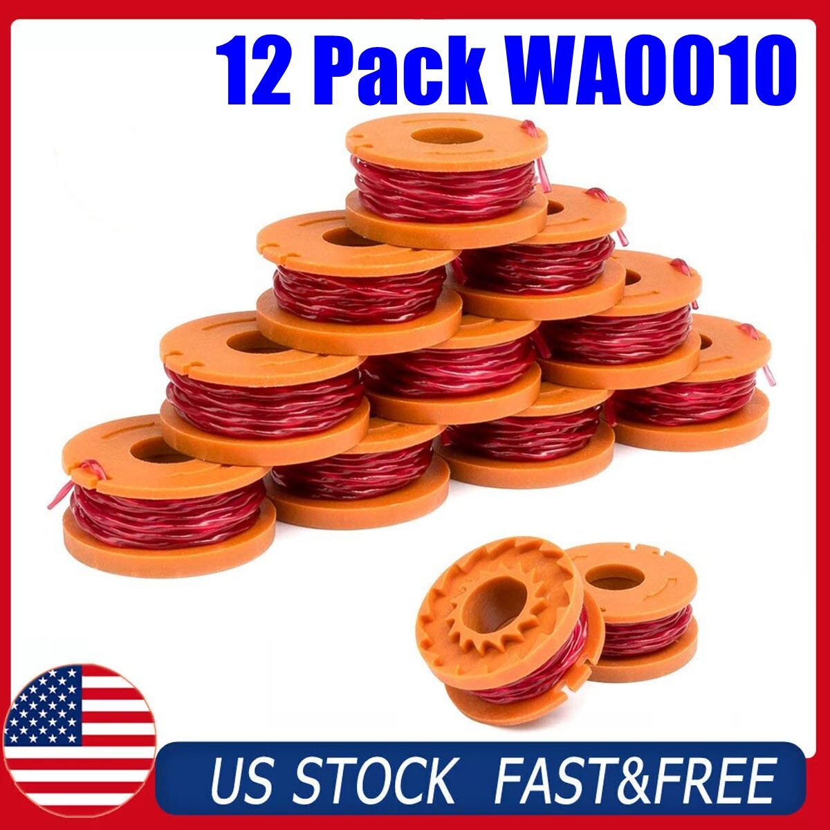 12 Pack WA0010 Replacement Spool Line For Worx Grass Trimmer Line Edger 10ft USA