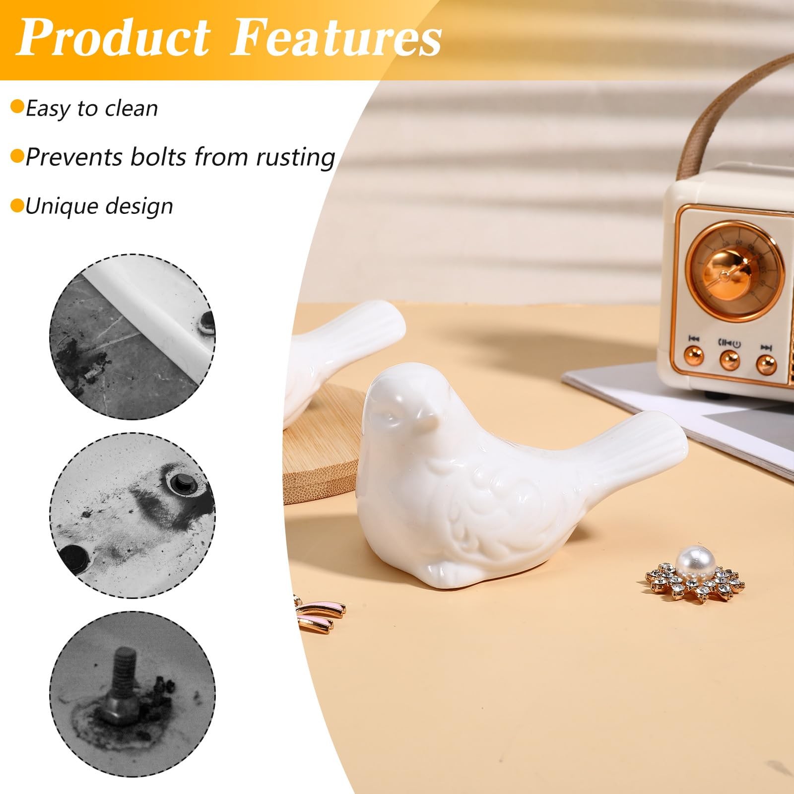 2Pcs Toilet Bolt Covers Decorative, Cute Bird Toilet Bolts Screw Caps, White …