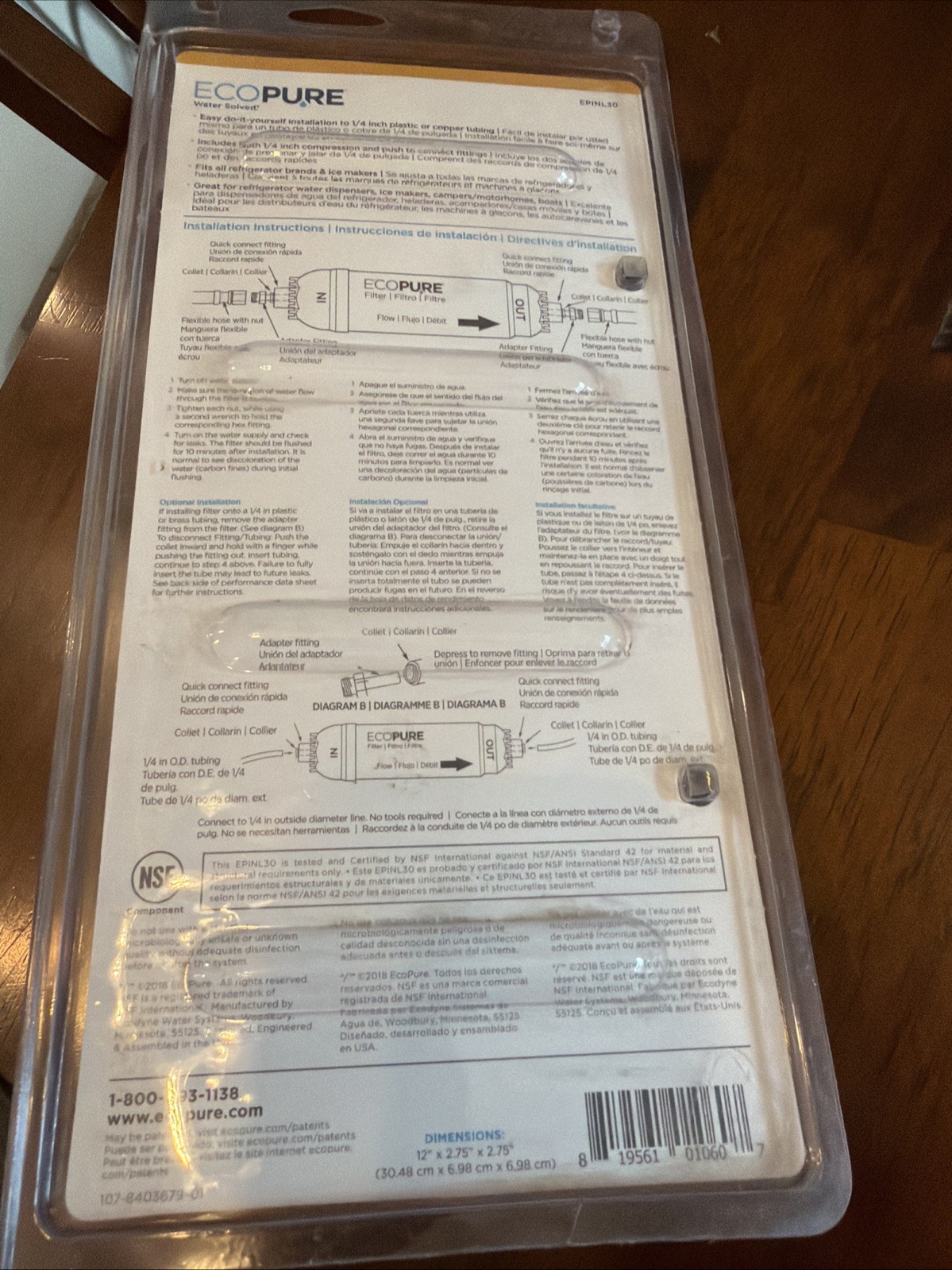 EcoPure EPINL30 5 Year In-Line Refrigerator Filter. Brand New/Sealed/Replacement