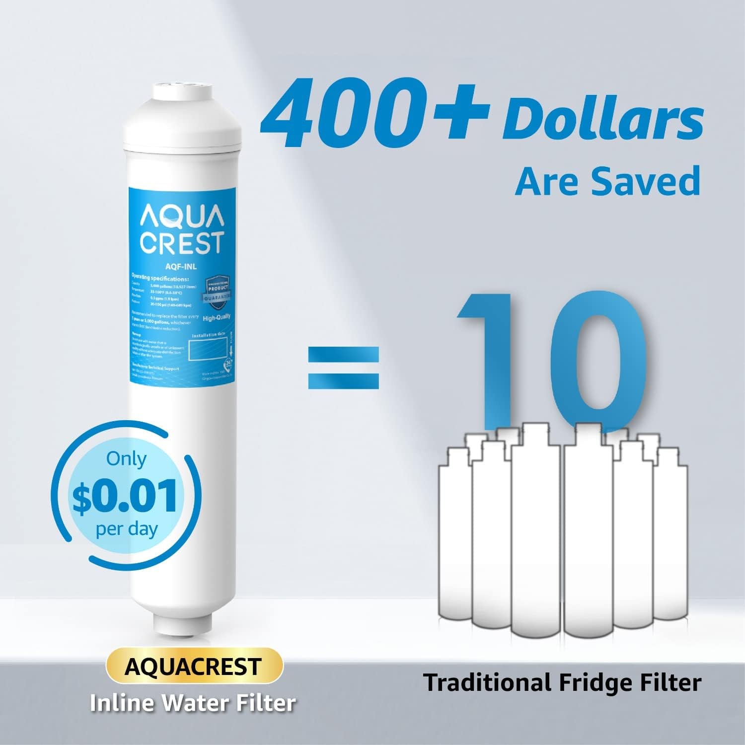 AQUA CREST Inline Water Filter for Refrigerator,Ice Maker,Under Sink System