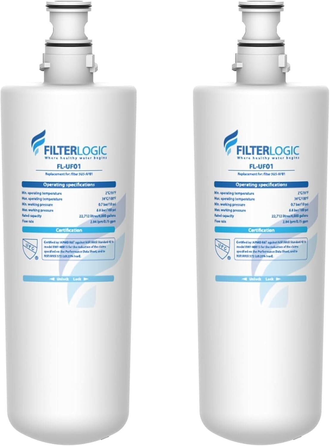Under Sink Water Filter Lead-Free 2 Count NSF/ANSI 42 Certified Healthy Water