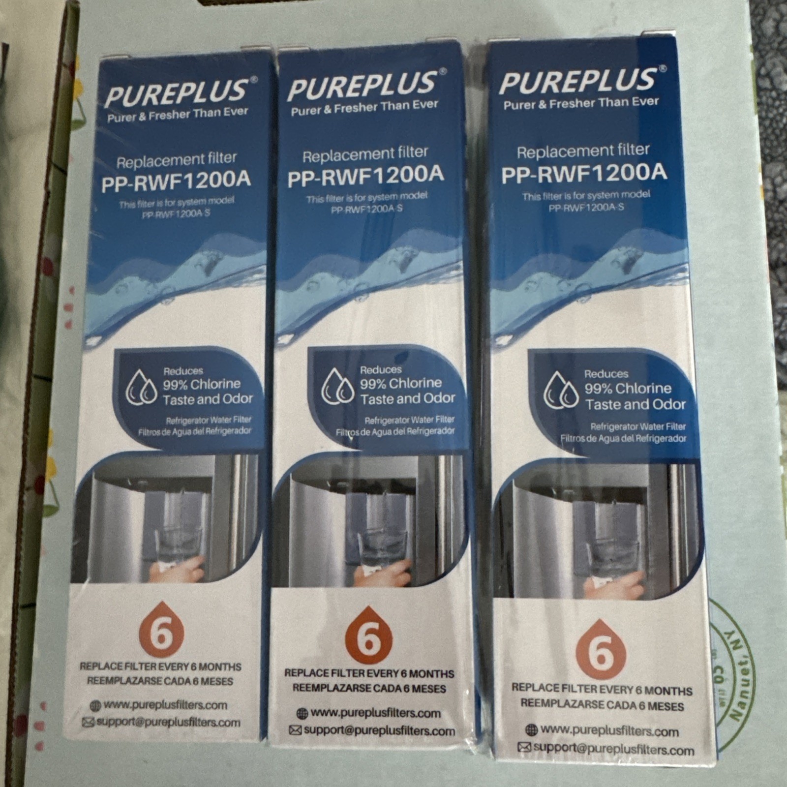LOT of 3 SEALED PUREPLUS Replacement Refrigerator Water Filters PP-RWF1200A