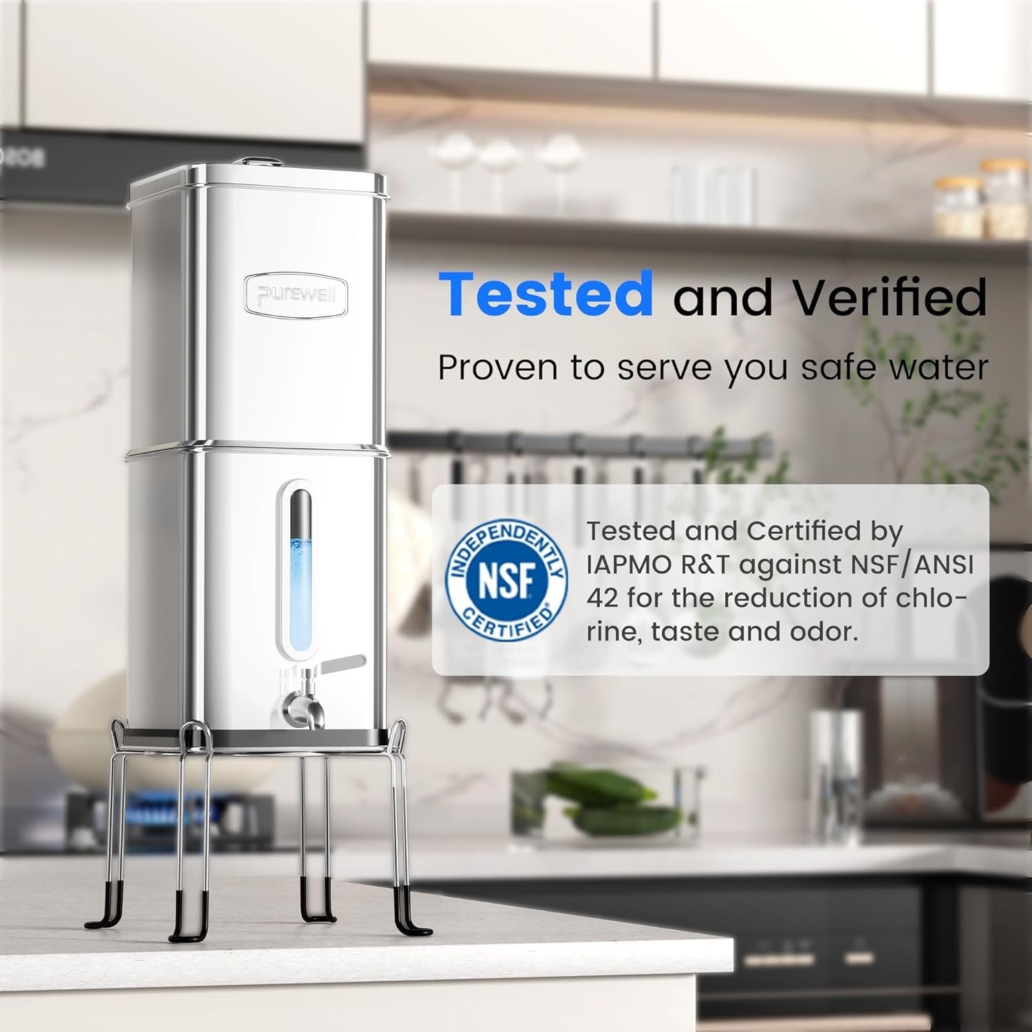 Purewell 2.25G Gravity Water Filter System w Water Level Window 3-Stage TIMER