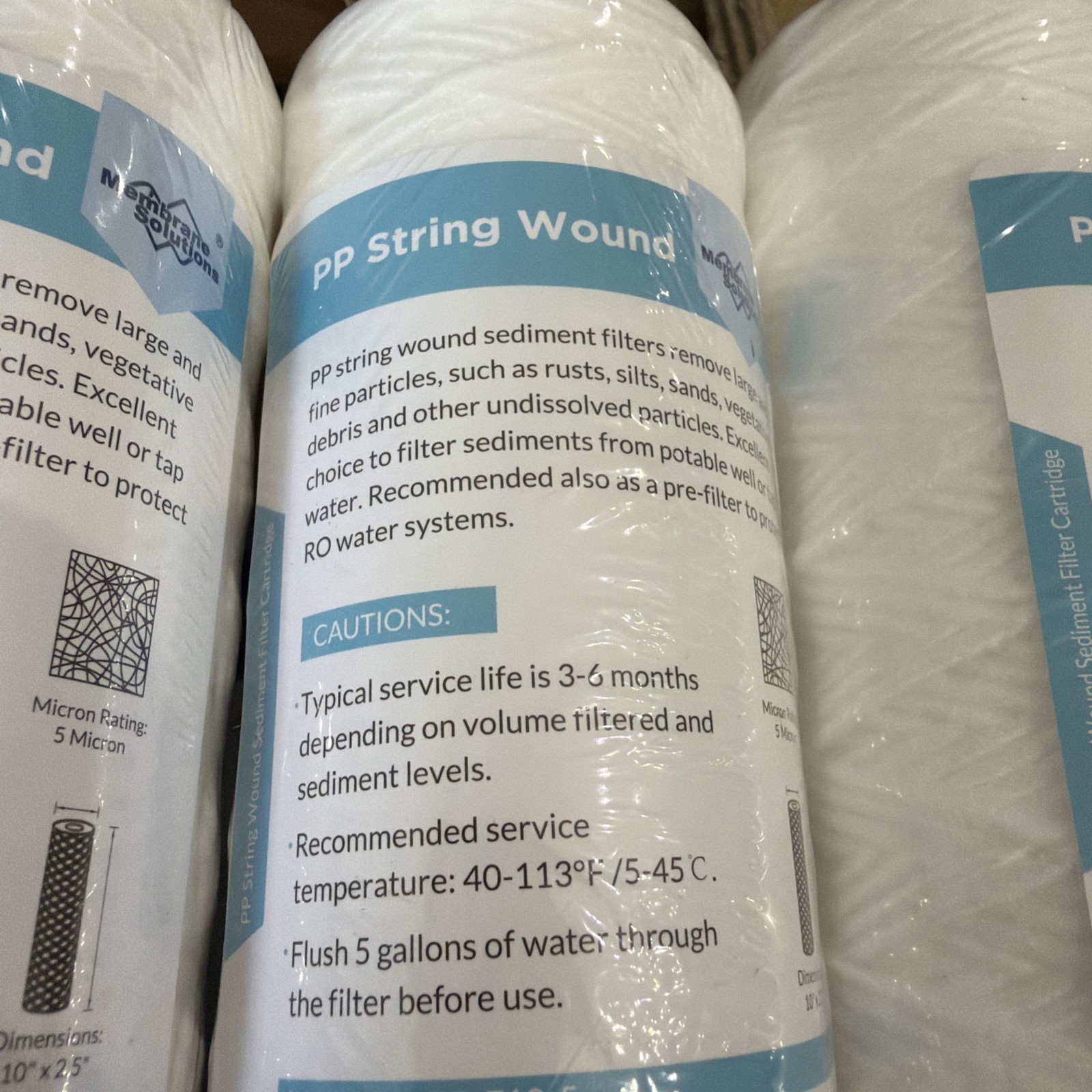Membrane Solutions PP String Wound Sediment Filter 10″x 2.5″ – 5 Pack, Open Box