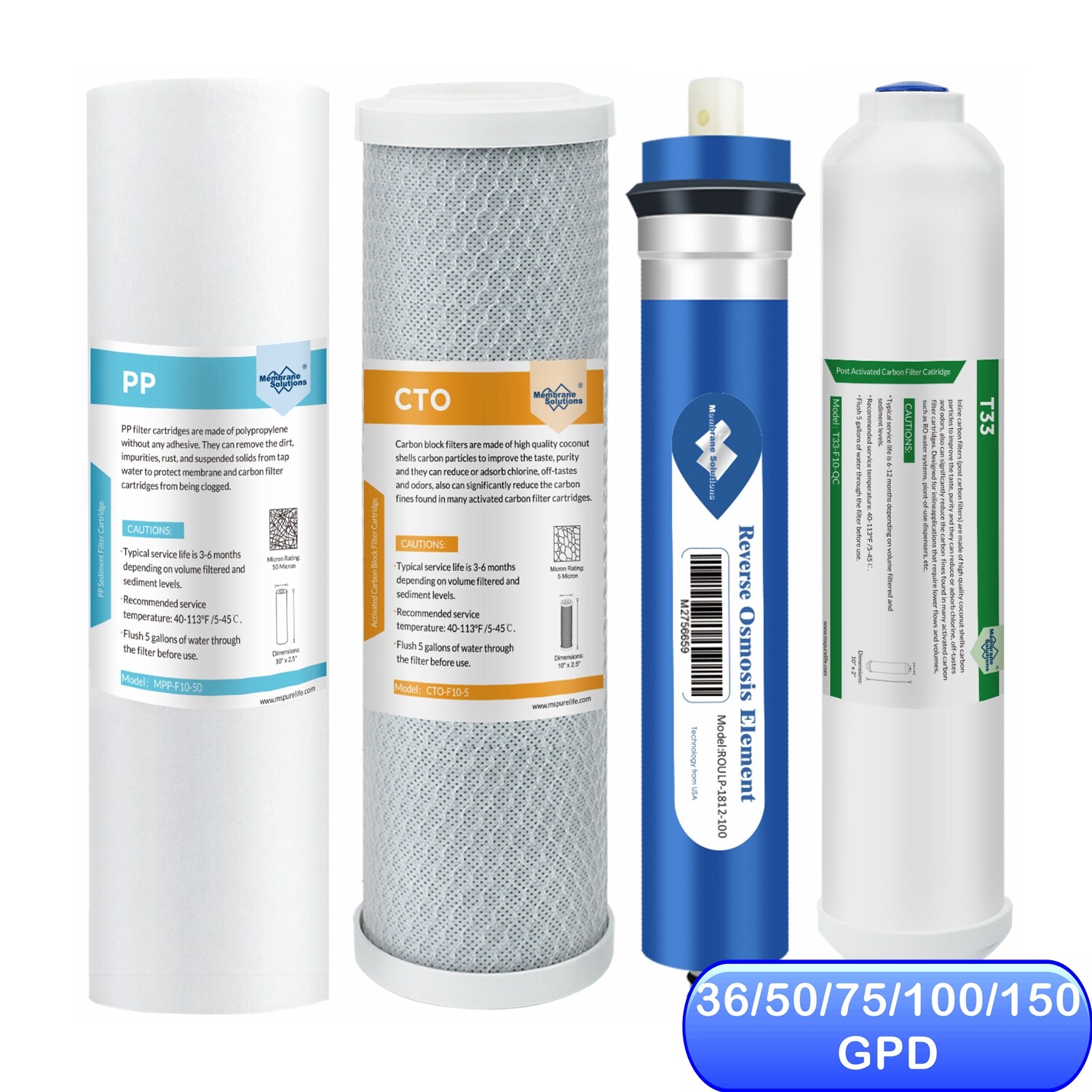 4 Stage 36/50/75/100/150 GPD RO Membrane Reverse Osmosis System Water Filter Kit