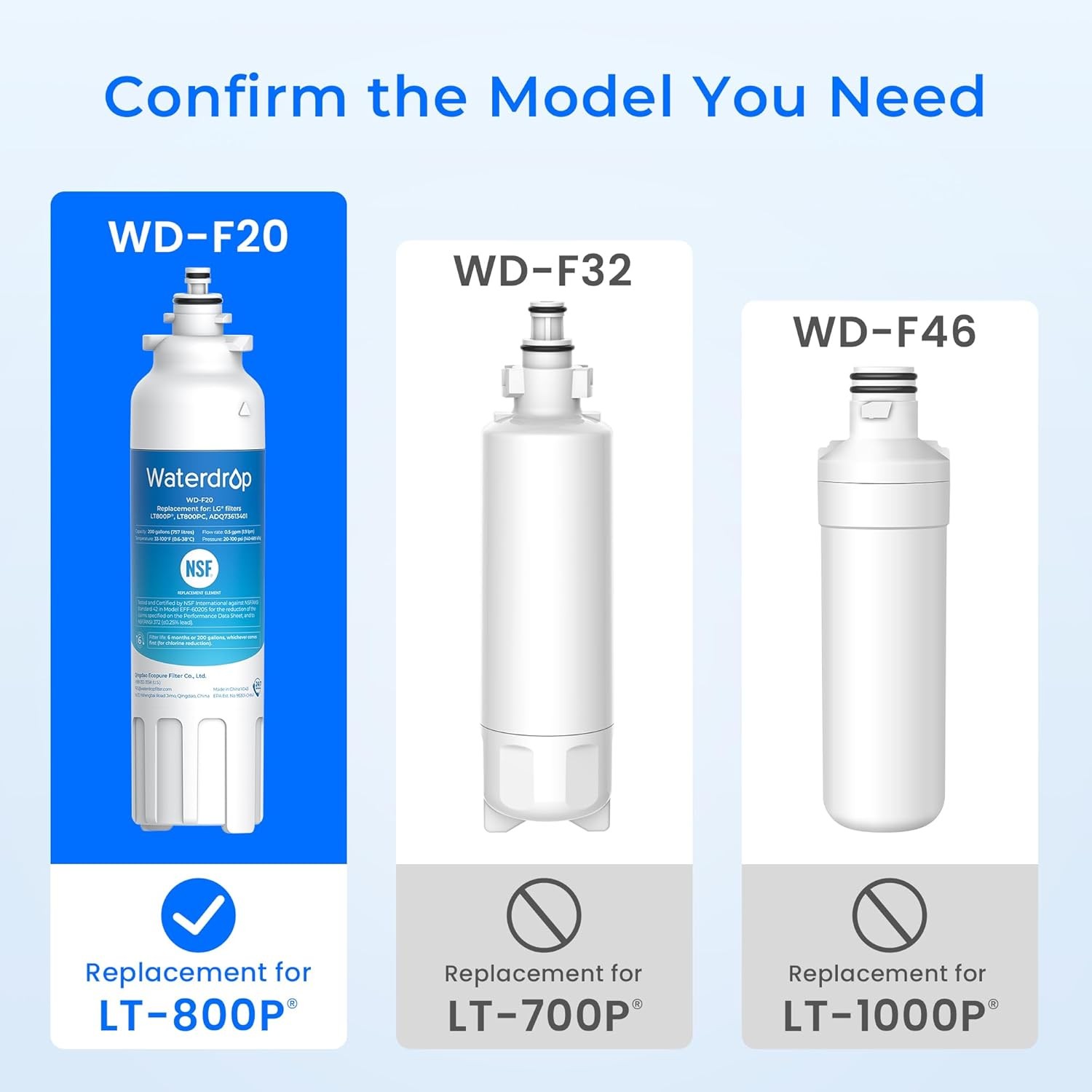 Waterdrop Refrigerator Water Filter, Replacement for LG® LT800P®, Pack of 12