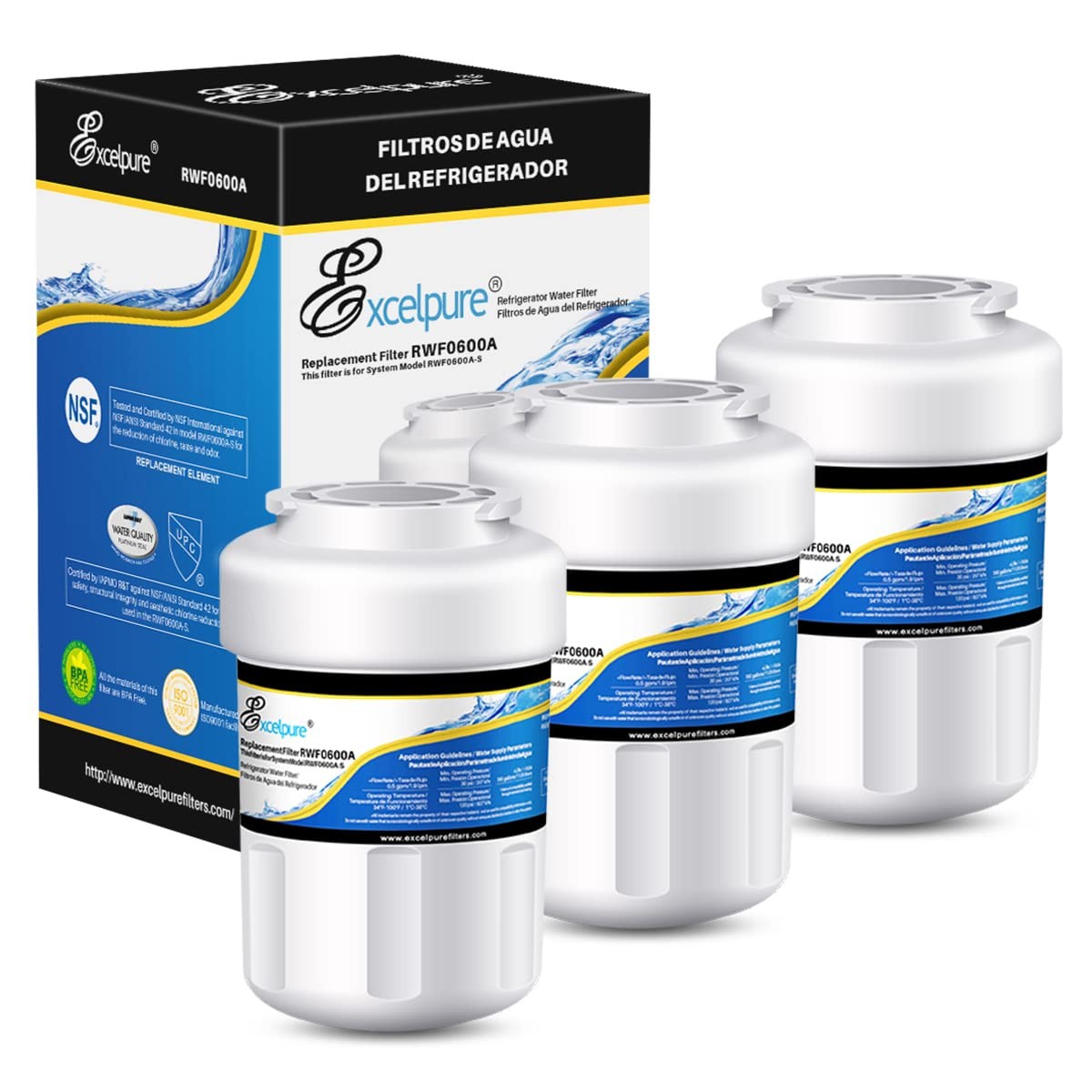 EXCELPURE RWF0600A Replacement for PC75009, HDX FMG-1, GSE25GSHECSS, 3PACK