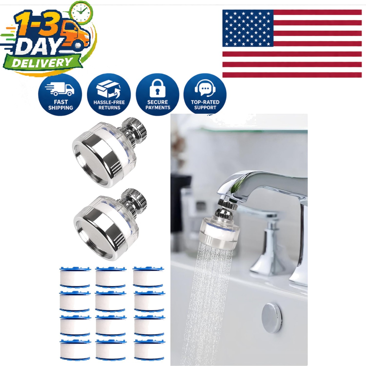 Faucet Water Filter Set – 14 Carbon Fiber Elements for Pure Tap Water