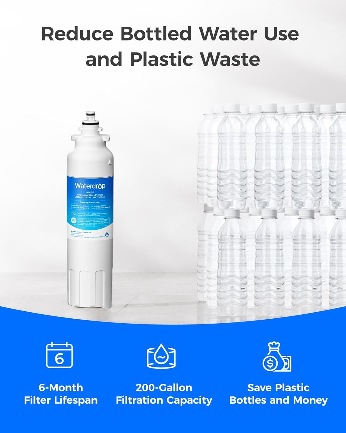 Waterdrop Refrigerator Water Filter, Replacement for LG® LT800P®, Pack of 12