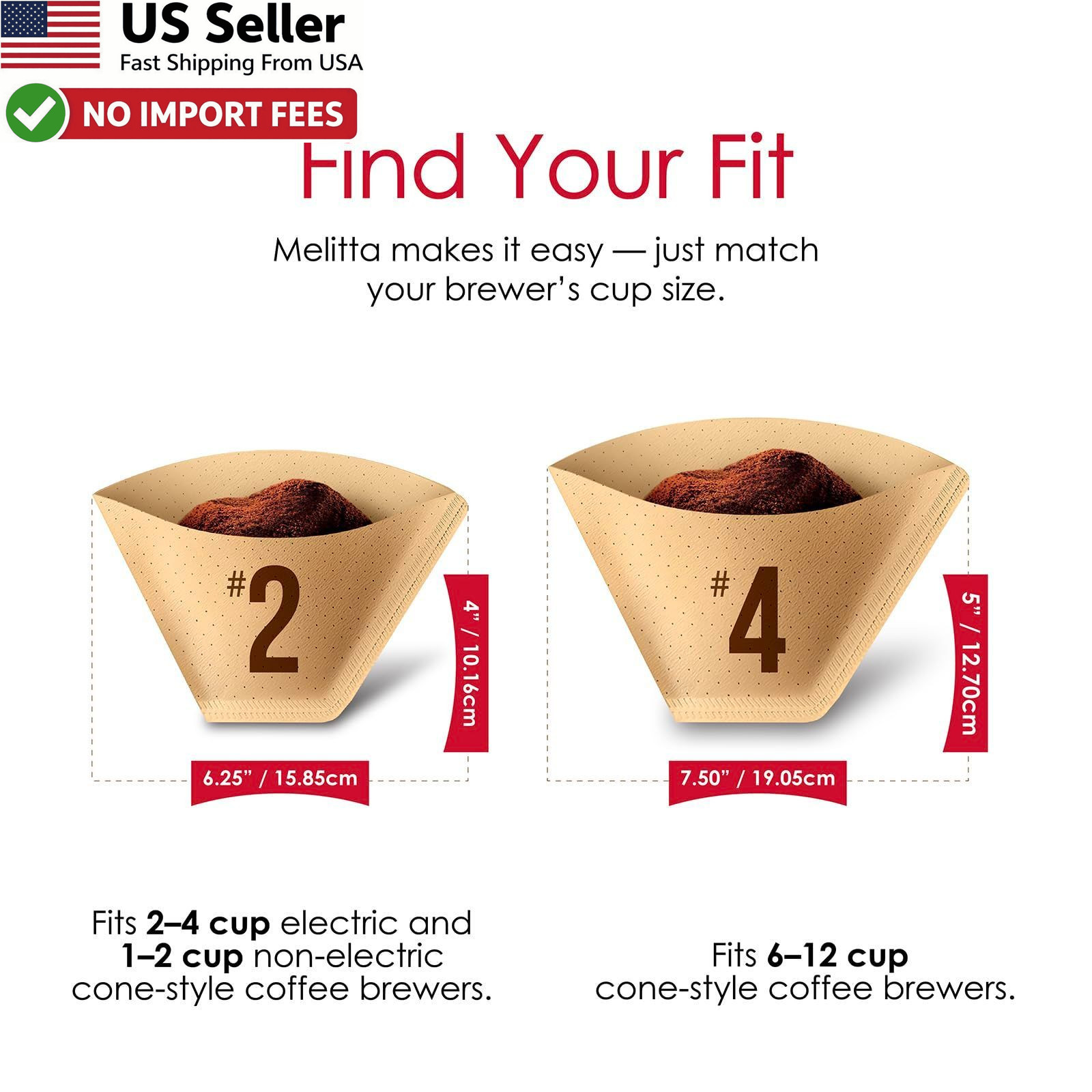 Melitta #4 Coffee Filters Unbleached 8-12 Cup 100 Count Pack of 3 FROM USA