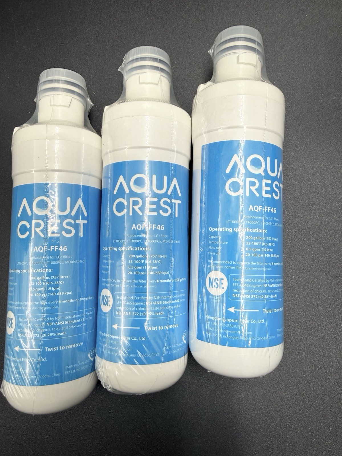 Aqua Crest AQF-FF46 Sealed Packages Set of 3 NEW ✅ FAST SHIPPING 🌟