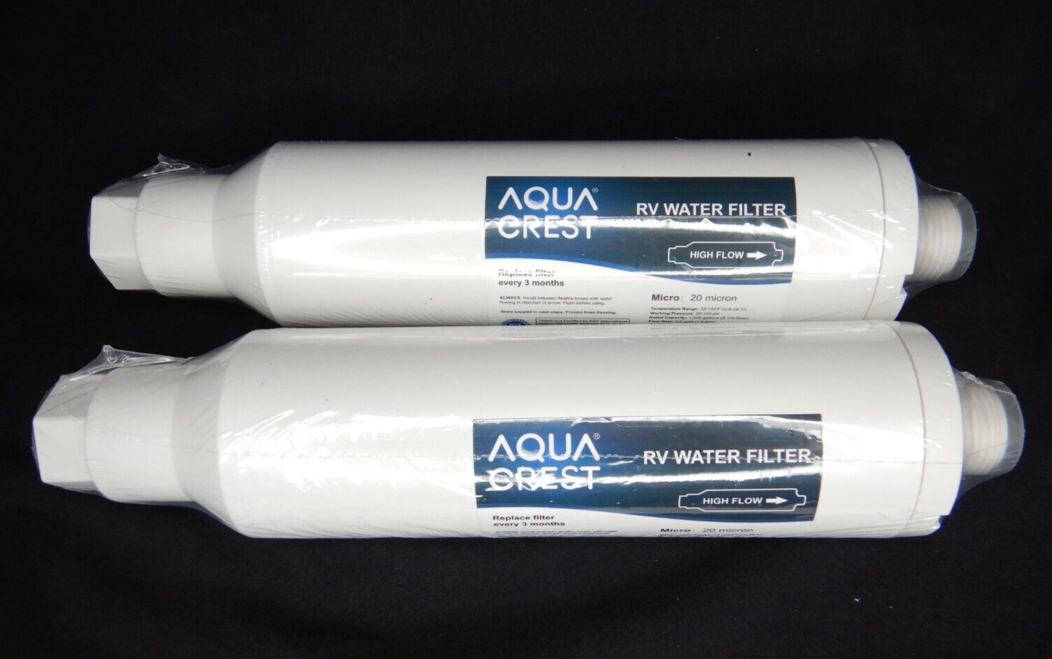(2) AQUA CREST RV Inline Water Filter, Reduces Chlorine, Bad Taste, odor for RVs