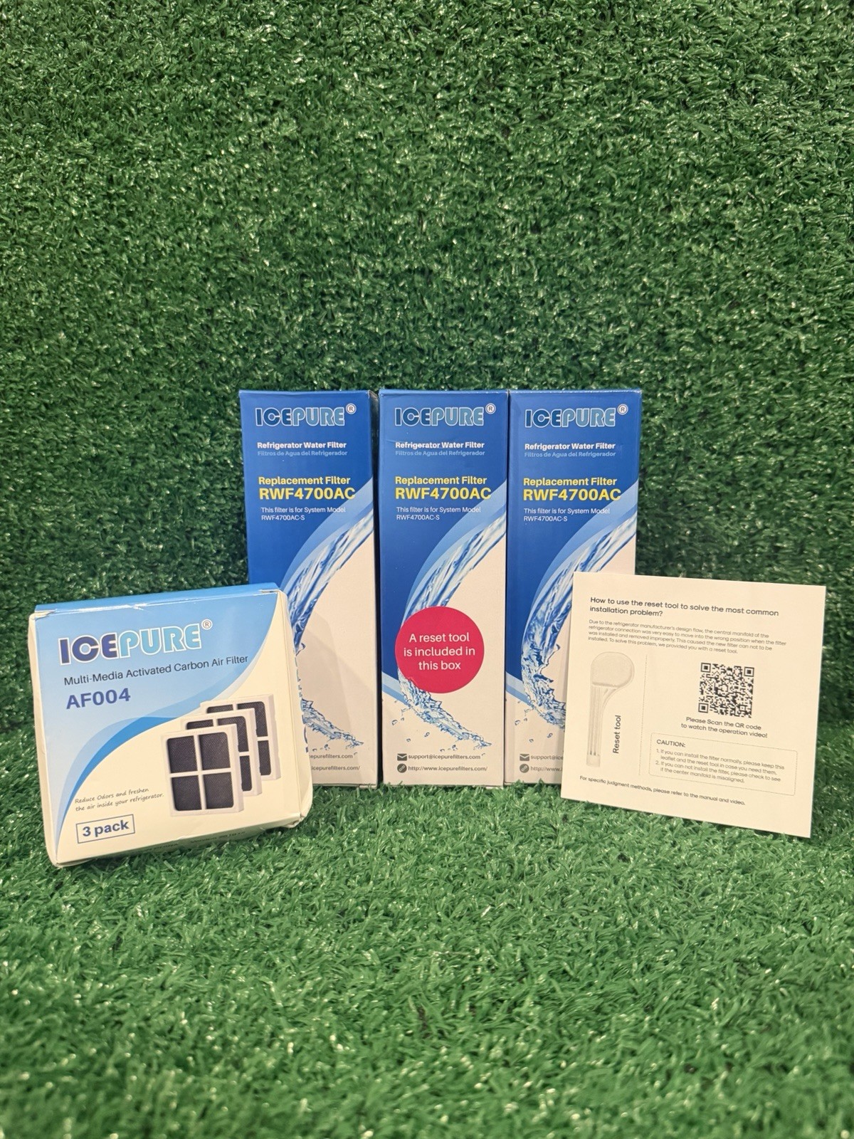 ICEPURE RWF4700AC Water Filter 3 Pack + AF004 Air Filter 3 Pack Bundle