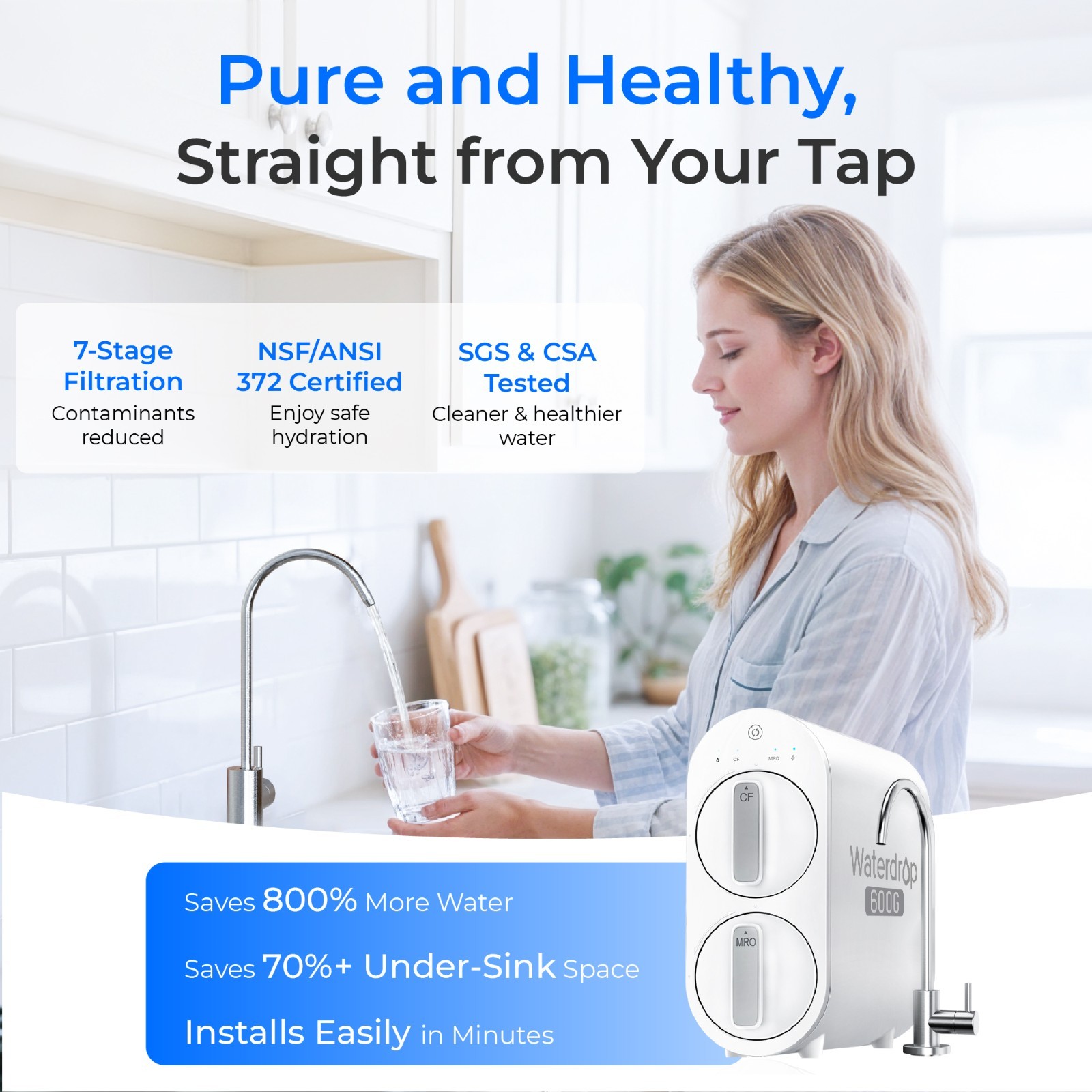 Waterdrop G2P600 Reverse Osmosis System, 600 GPD Reverse Osmosis Water Filter