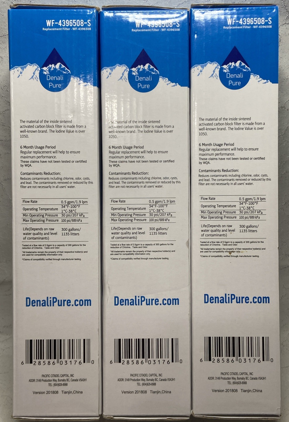 New Lot of 3 Refrigerator Water Filter Denali Pure WF-4396508-S For Whirlpool