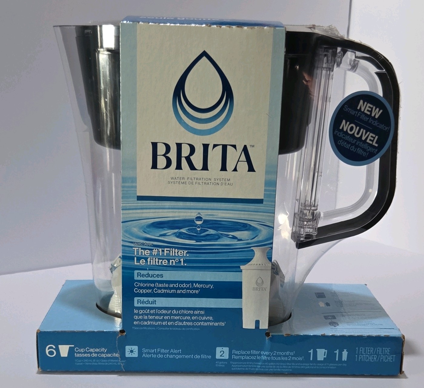 BRITA Denali Filter Jug, 6 Cup, Black/Clear, For Brita Maxtra+, Chlorine Removal