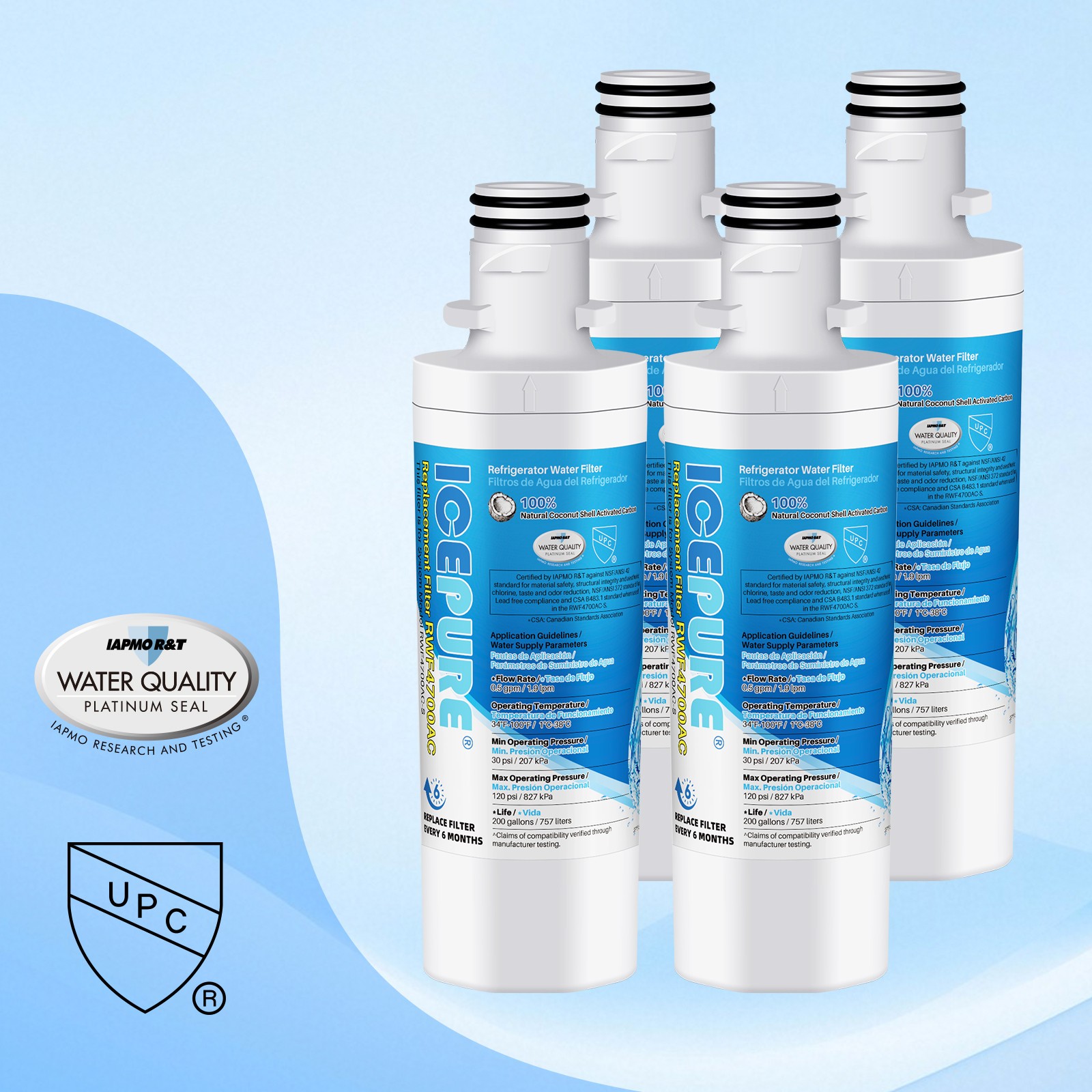 ICEPURE ADQ747935 Refrigerator Water Filter Replacement for LG ® LT1000P®,4PACK