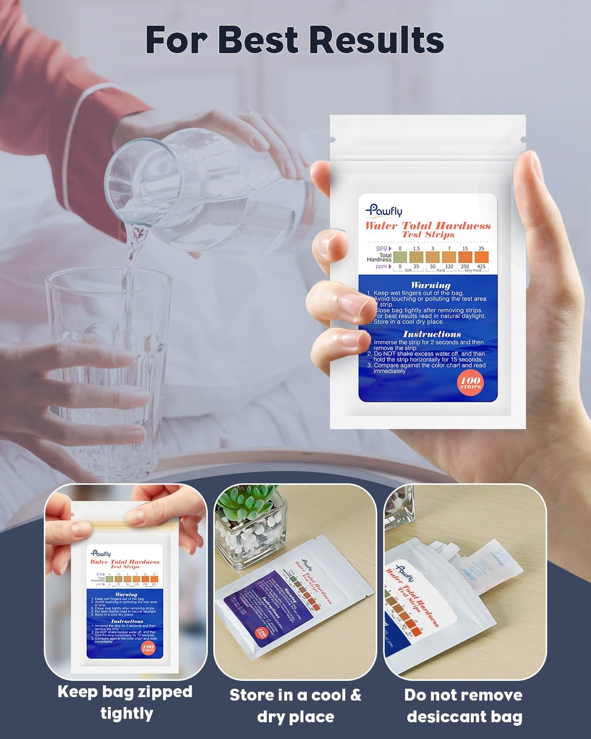 Water Hardness Test Kit Strips for Drinking Well Pool Spa 100 Count 1 Pack