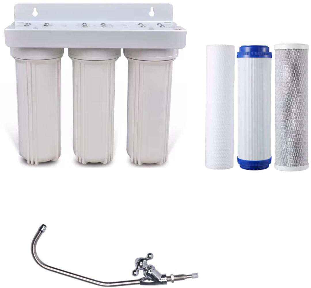 3 Stages Under Sink Drinking Water Filter System Faucet, waterline, fittings
